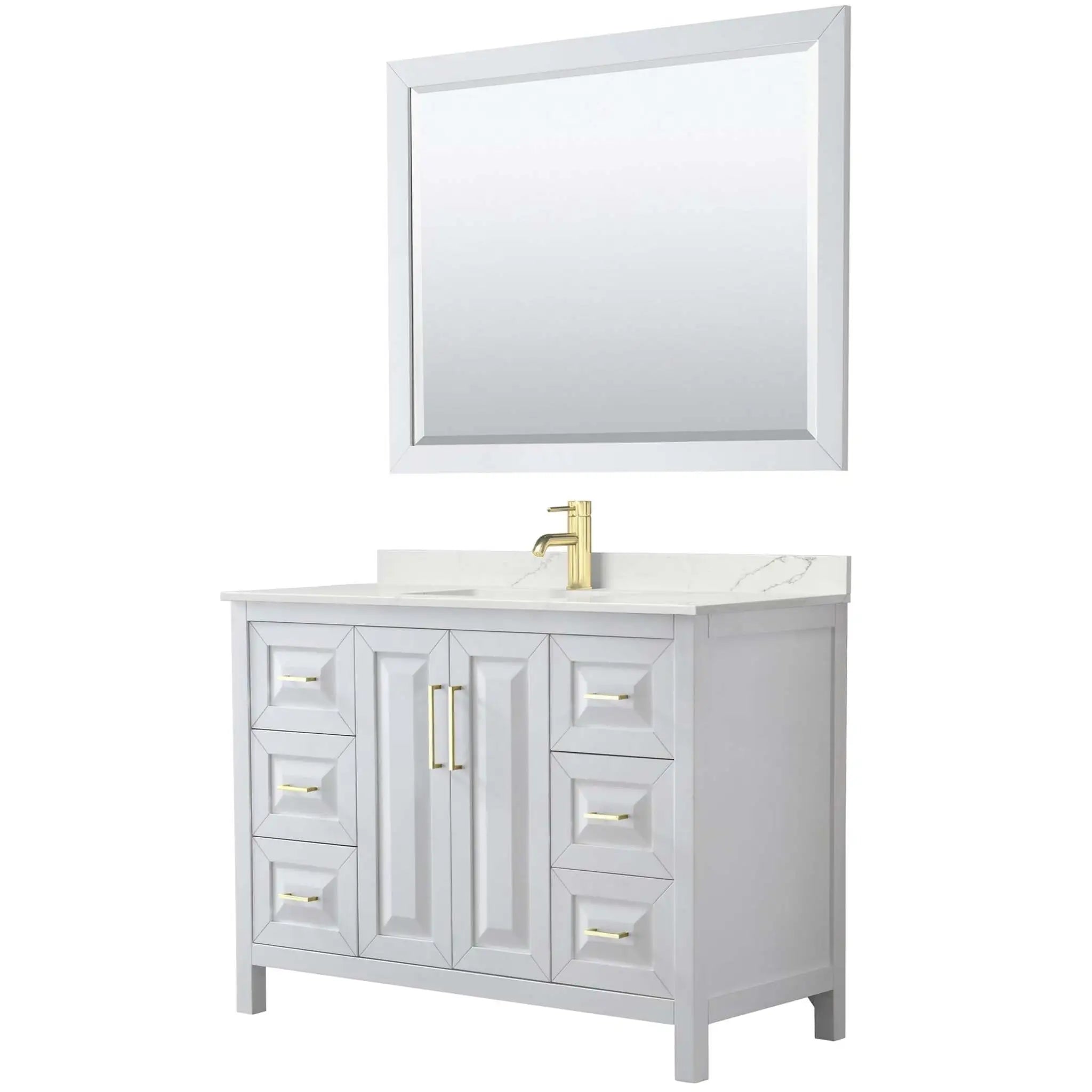 48" Daria Single Bathroom Vanity in White with Brushed Gold Trim & 46" Mirror by Wyndham
