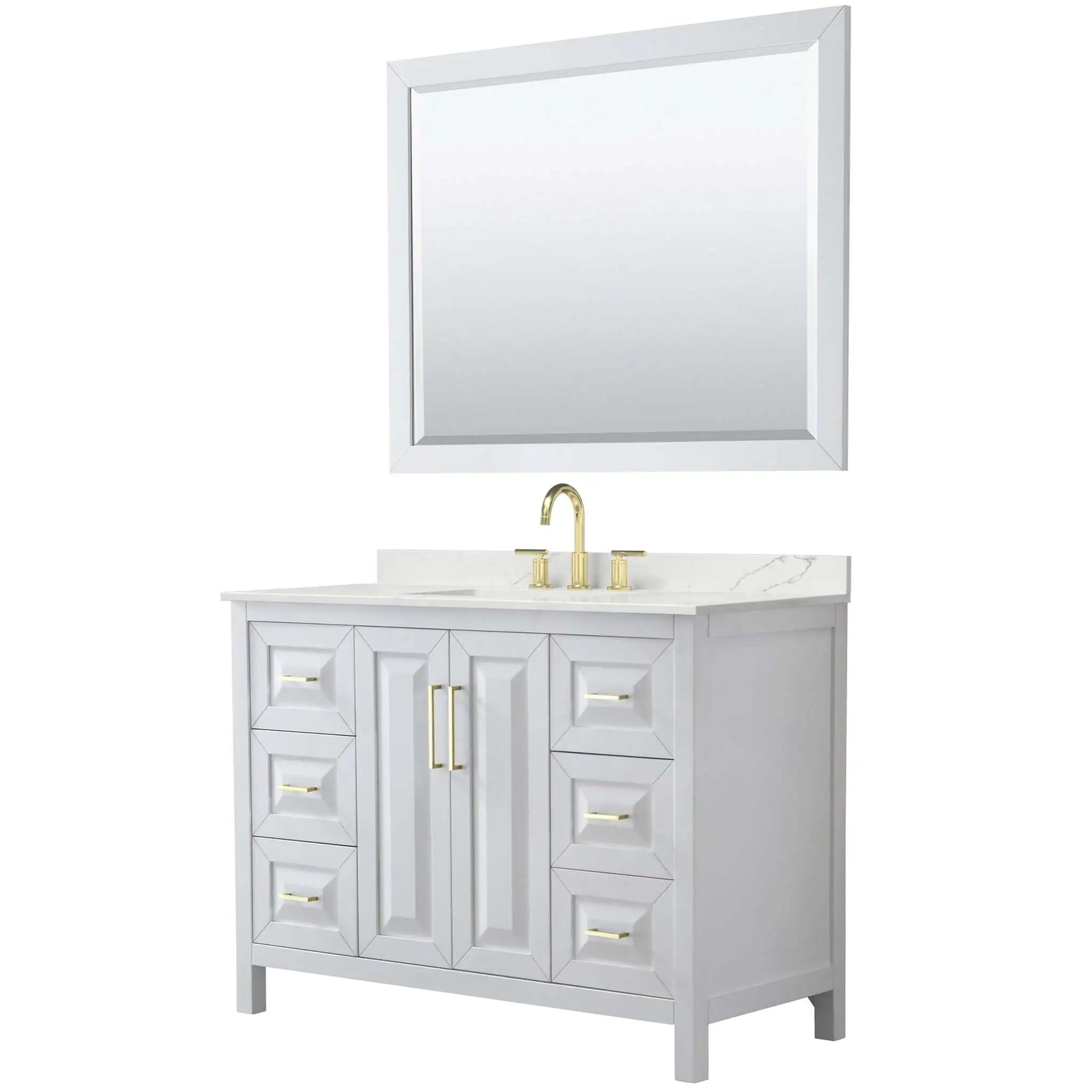 48" Daria Single Bathroom Vanity in White with Brushed Gold Trim & 46" Mirror by Wyndham