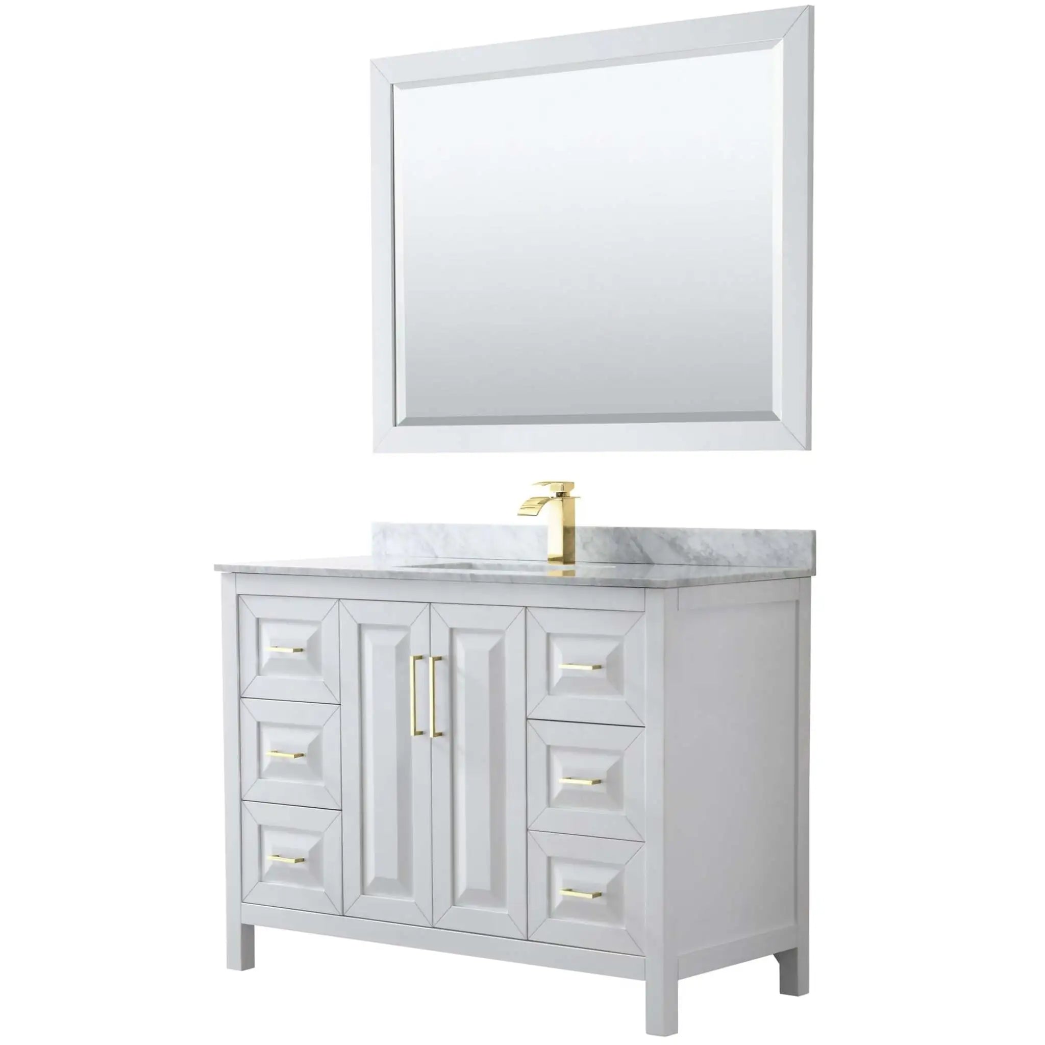 48" Daria Single Bathroom Vanity in White with Brushed Gold Trim & 46" Mirror by Wyndham