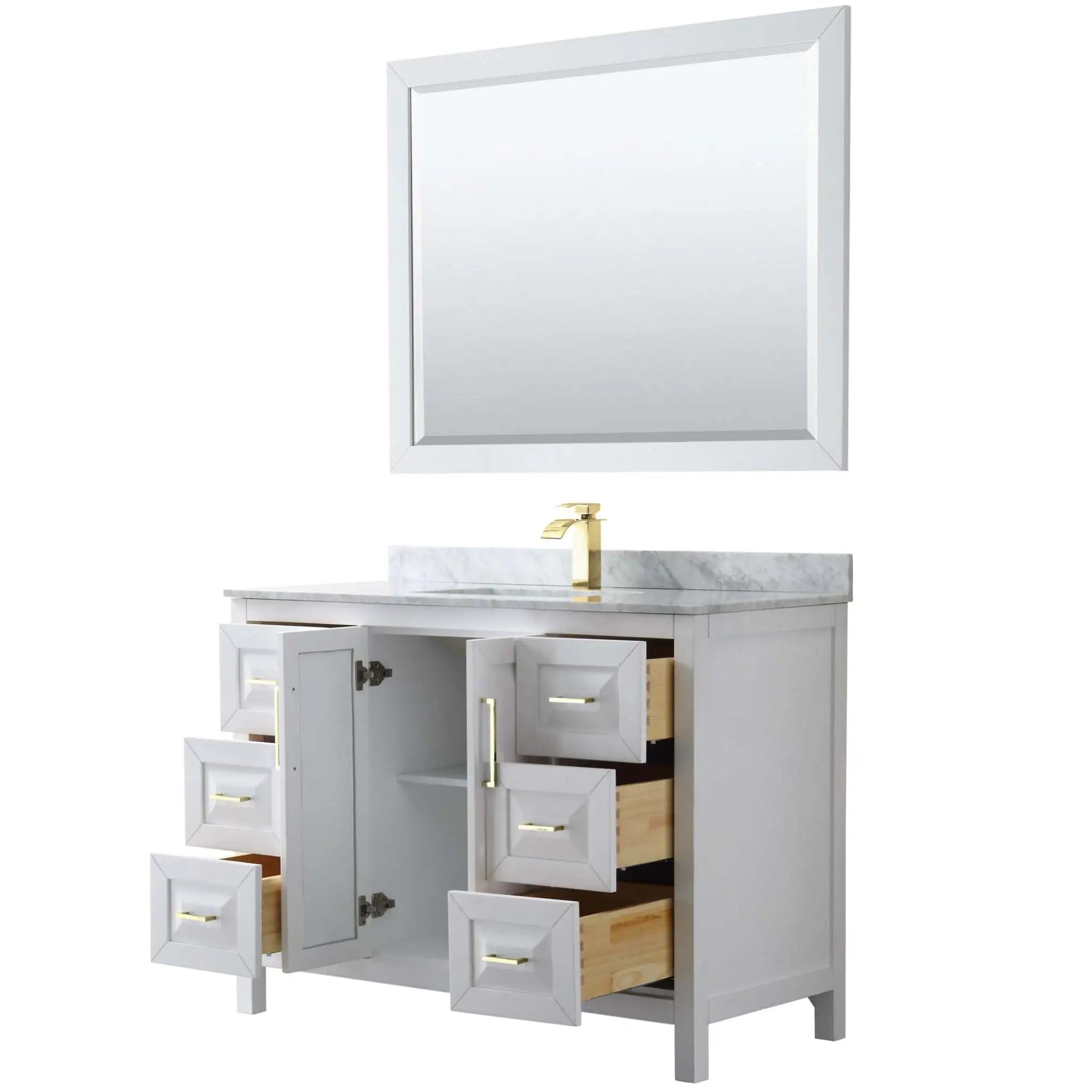 48" Daria Single Bathroom Vanity in White with Brushed Gold Trim & 46" Mirror by Wyndham