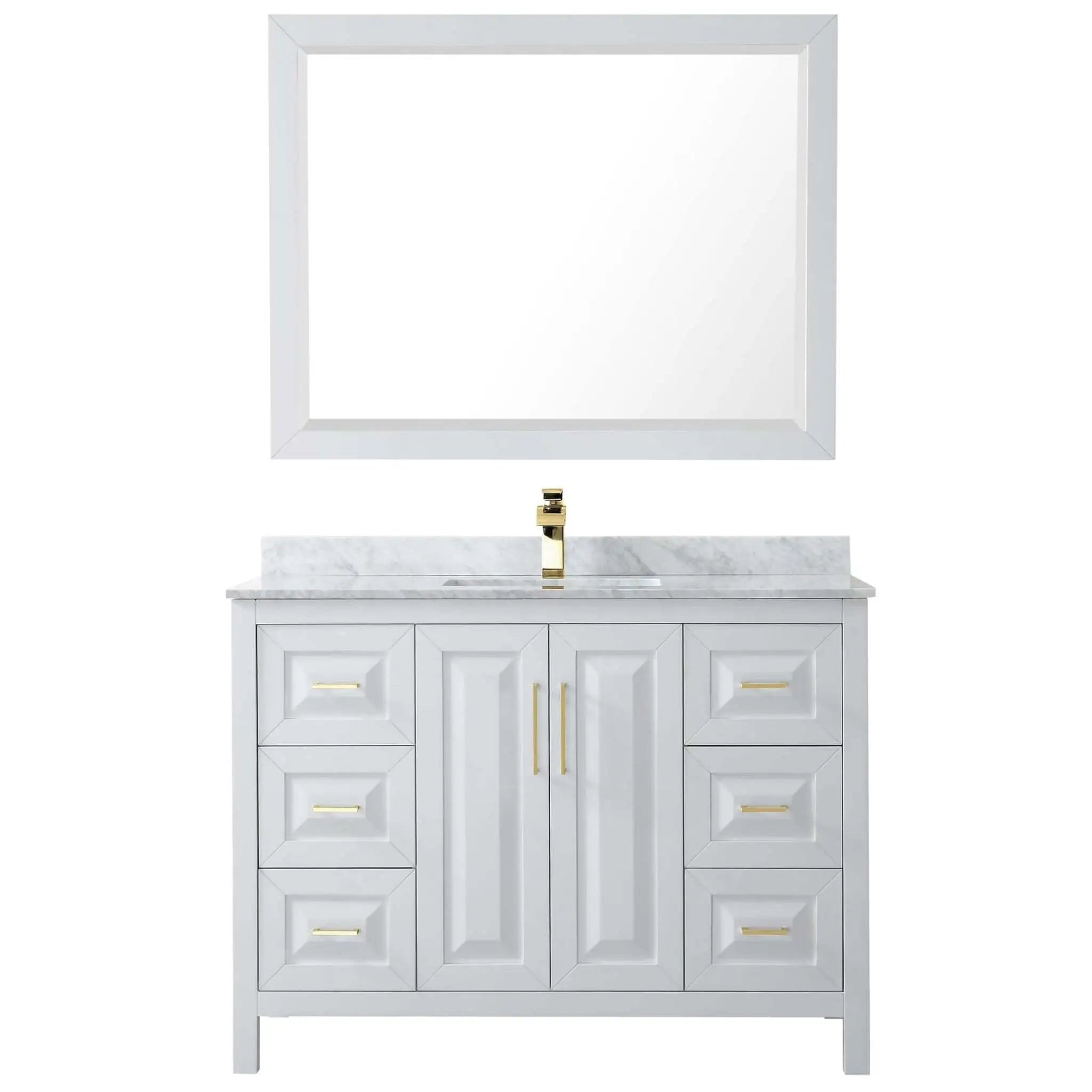 48" Daria Single Bathroom Vanity in White with Brushed Gold Trim & 46" Mirror by Wyndham