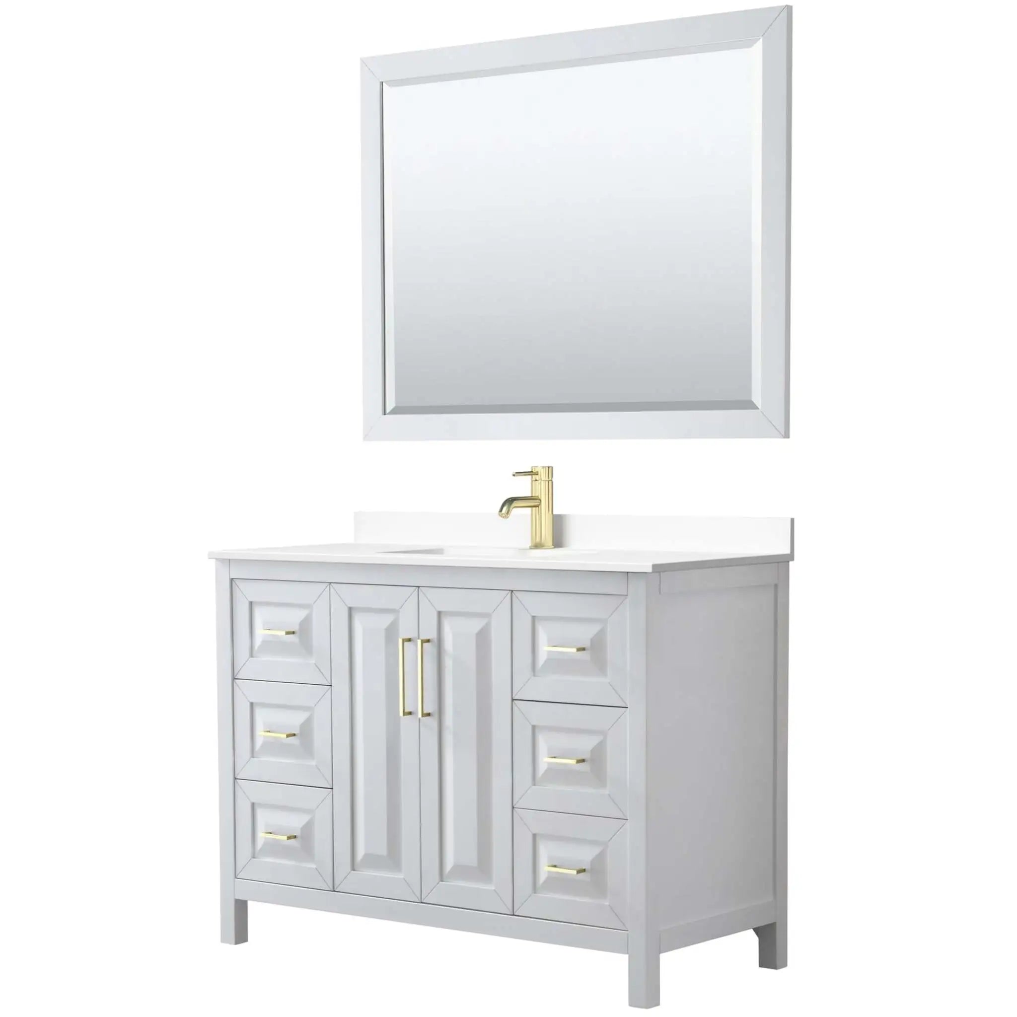 48" Daria Single Bathroom Vanity in White with Brushed Gold Trim & 46" Mirror by Wyndham