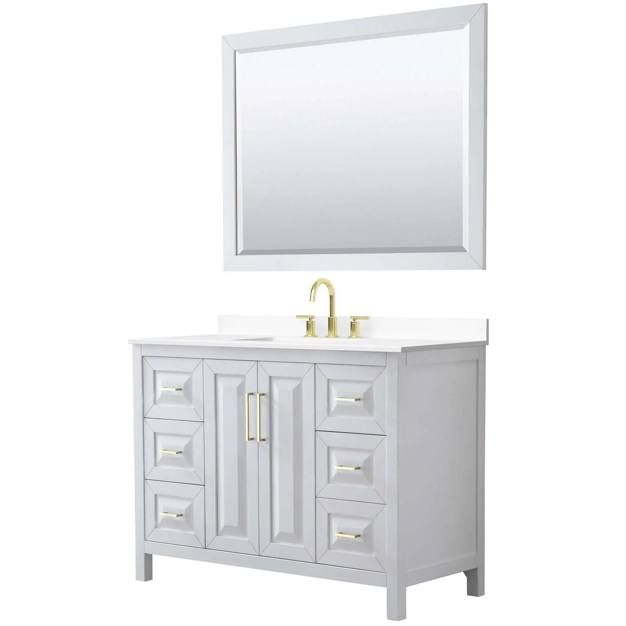 48" Daria Single Bathroom Vanity in White with Brushed Gold Trim & 46" Mirror by Wyndham