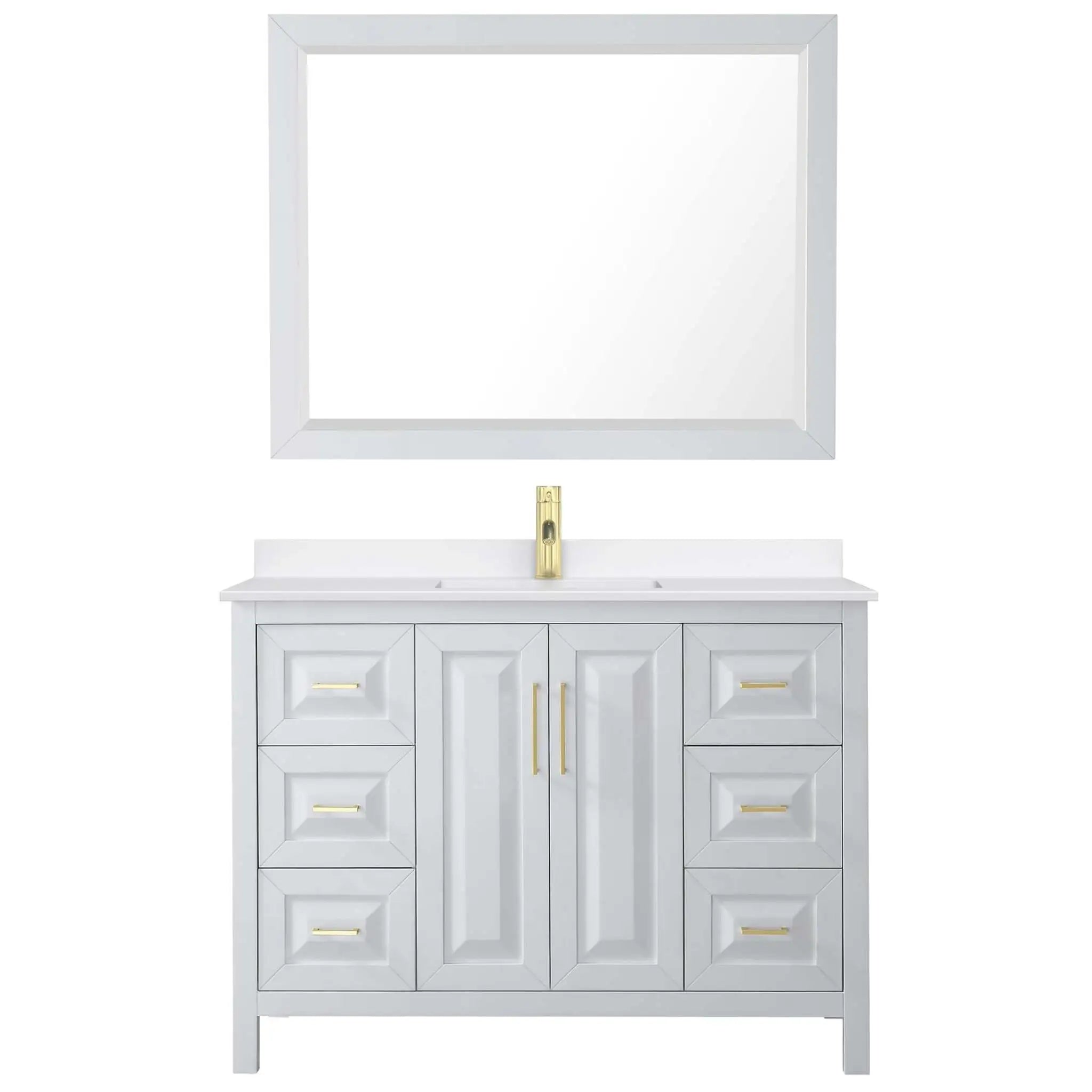 48" Daria Single Bathroom Vanity in White with Brushed Gold Trim & 46" Mirror by Wyndham