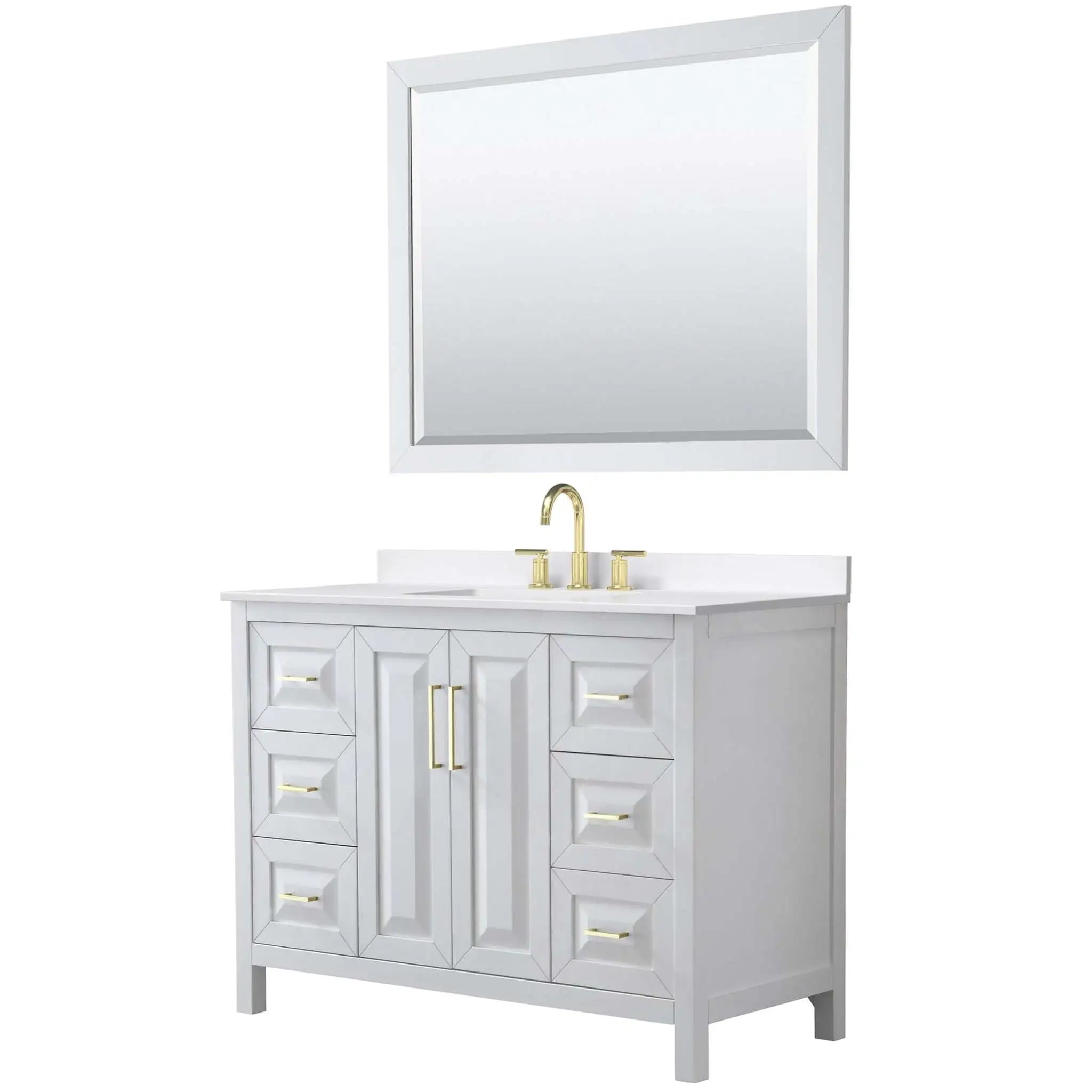 48" Daria Single Bathroom Vanity in White with Brushed Gold Trim & 46" Mirror by Wyndham