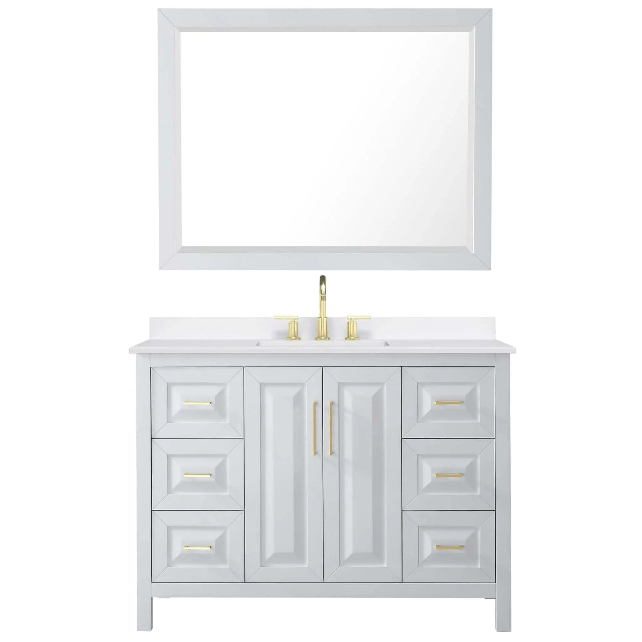 48" Daria Single Bathroom Vanity in White with Brushed Gold Trim & 46" Mirror by Wyndham