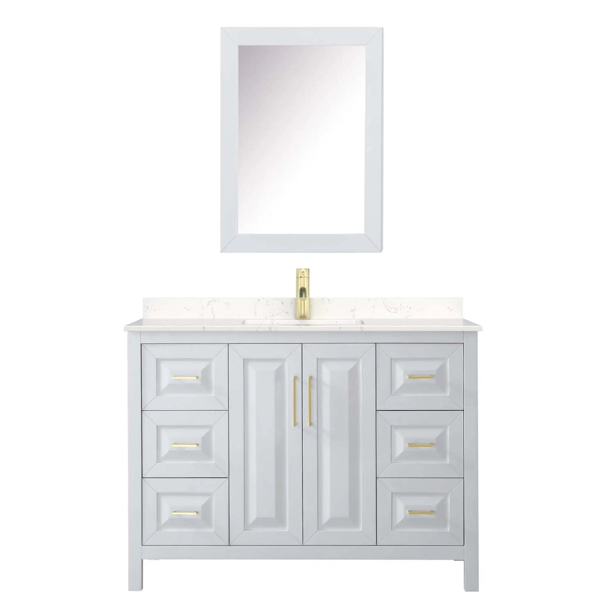 48" Daria Single Bathroom Vanity in White with Brushed Gold Trim & Medicine Cabinet by Wyndham