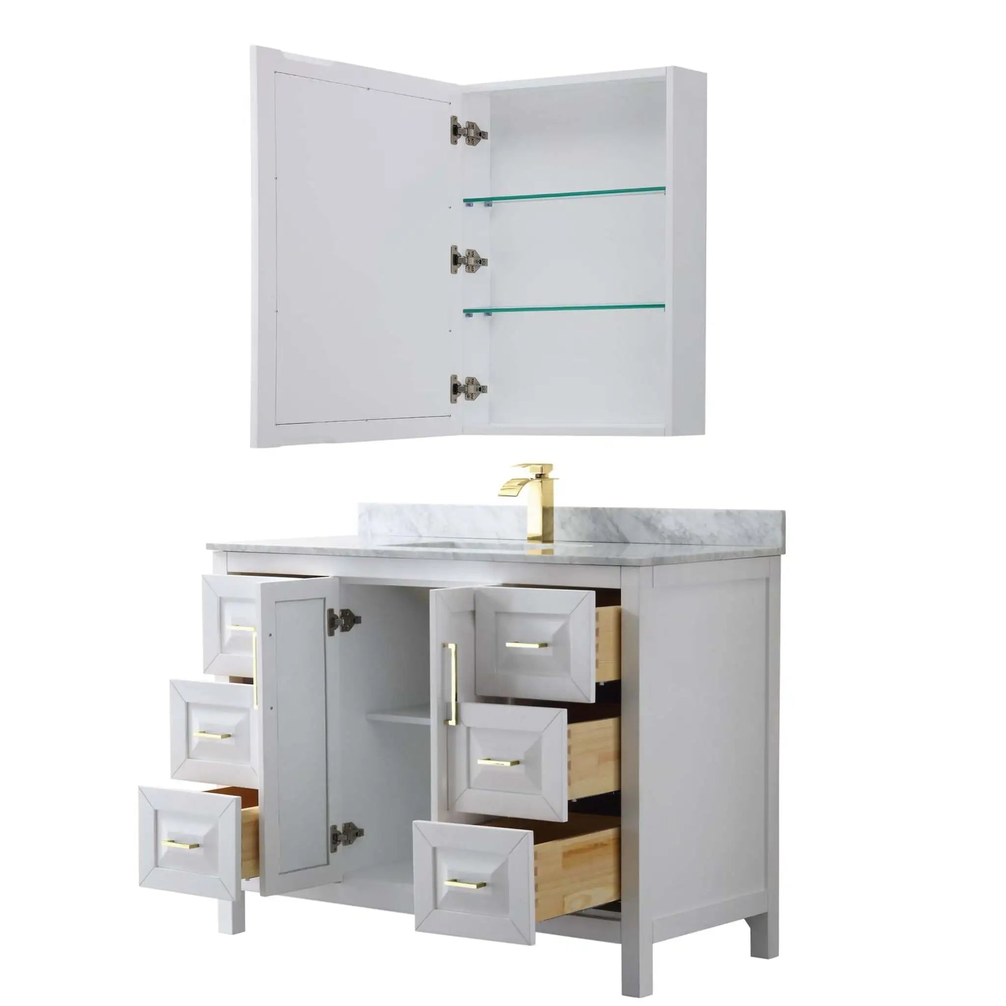48" Daria Single Bathroom Vanity in White with Brushed Gold Trim & Medicine Cabinet by Wyndham