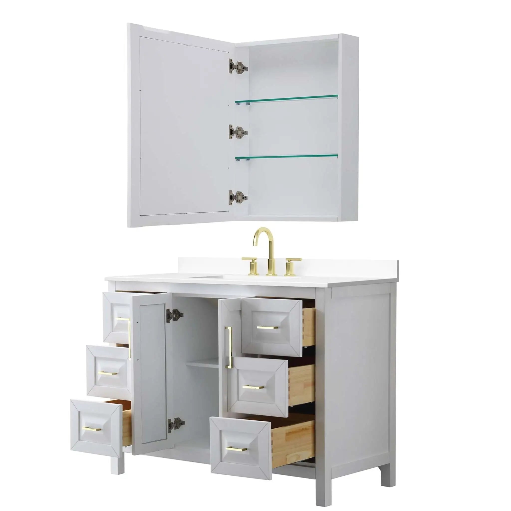 48" Daria Single Bathroom Vanity in White with Brushed Gold Trim & Medicine Cabinet by Wyndham