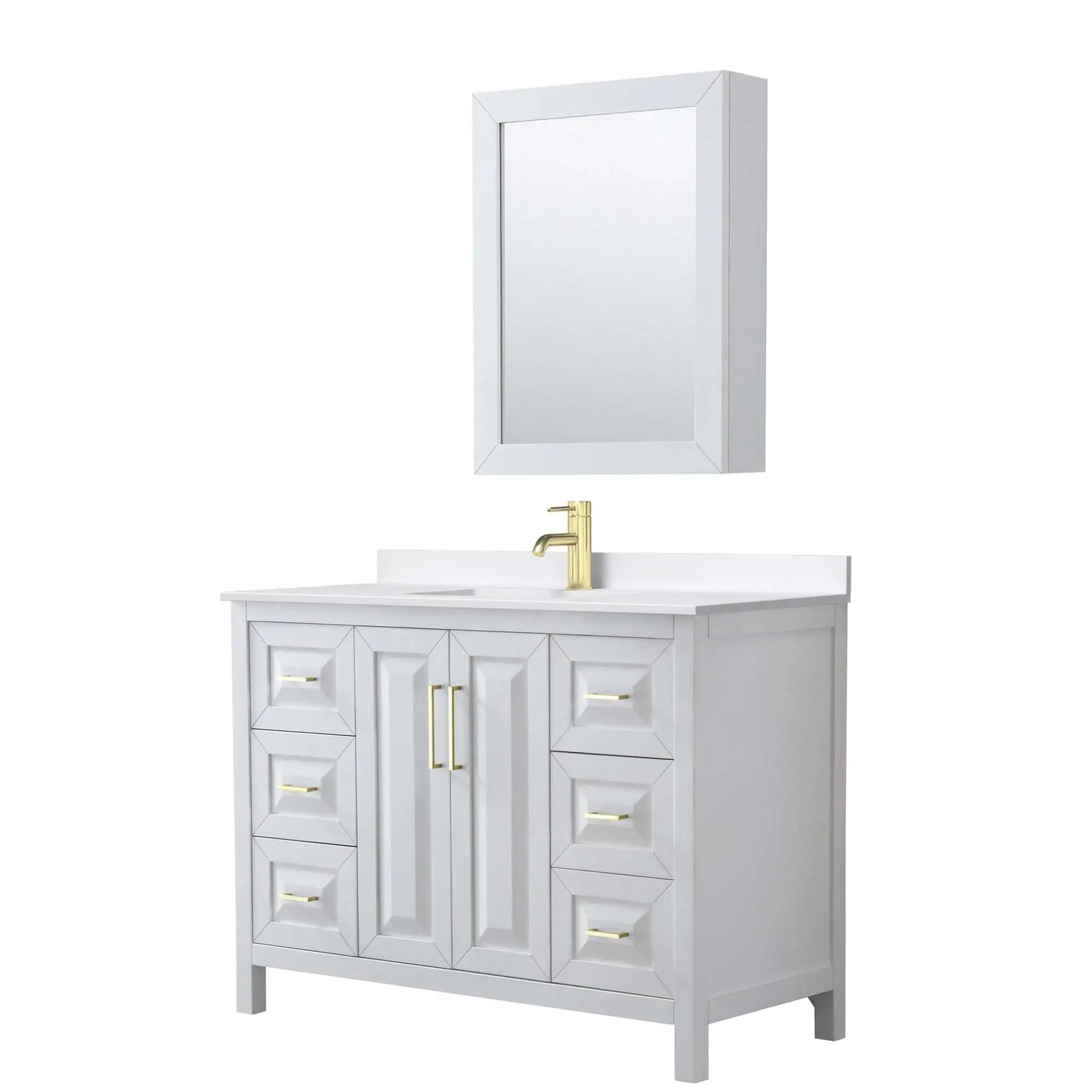 48" Daria Single Bathroom Vanity in White with Brushed Gold Trim & Medicine Cabinet by Wyndham