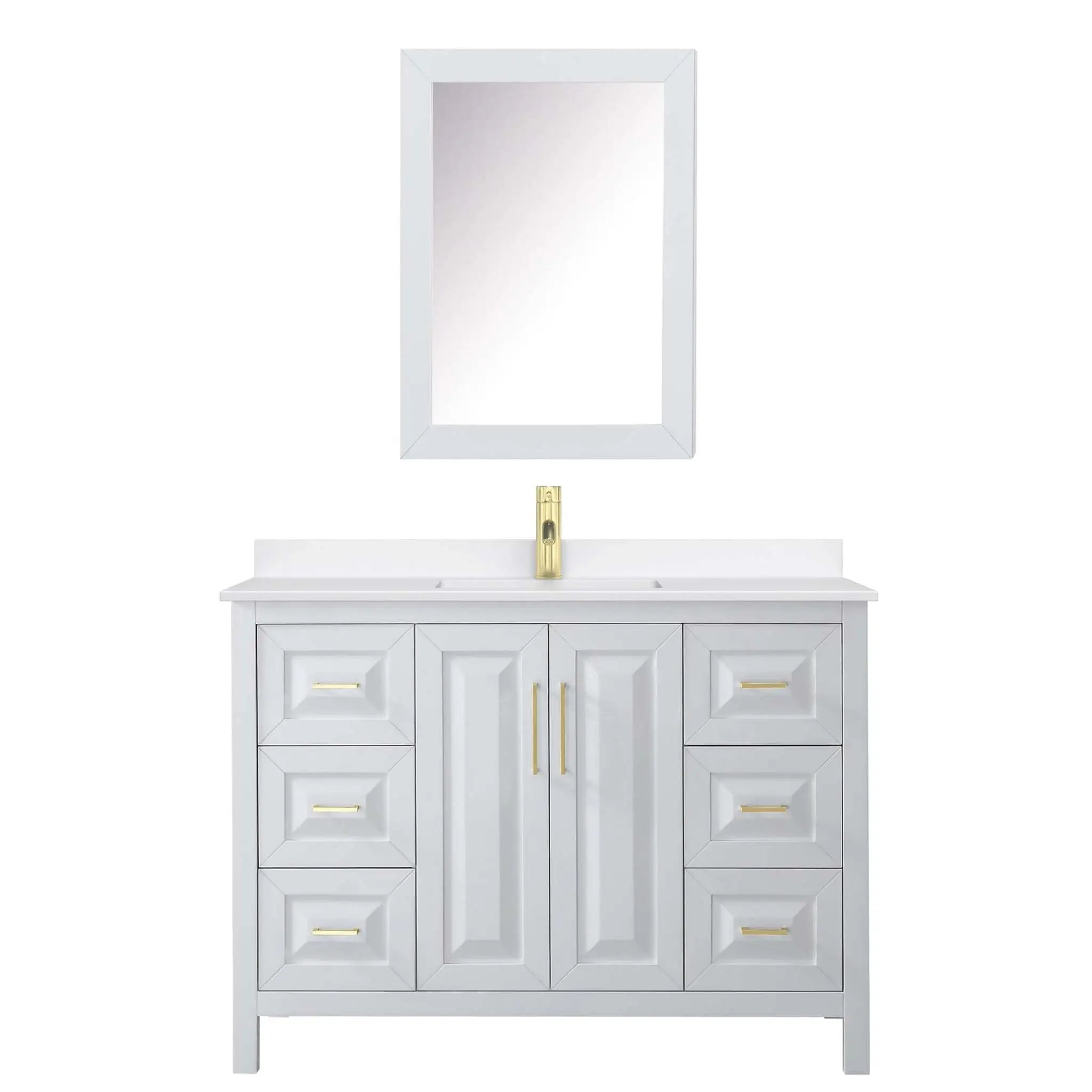 48" Daria Single Bathroom Vanity in White with Brushed Gold Trim & Medicine Cabinet by Wyndham