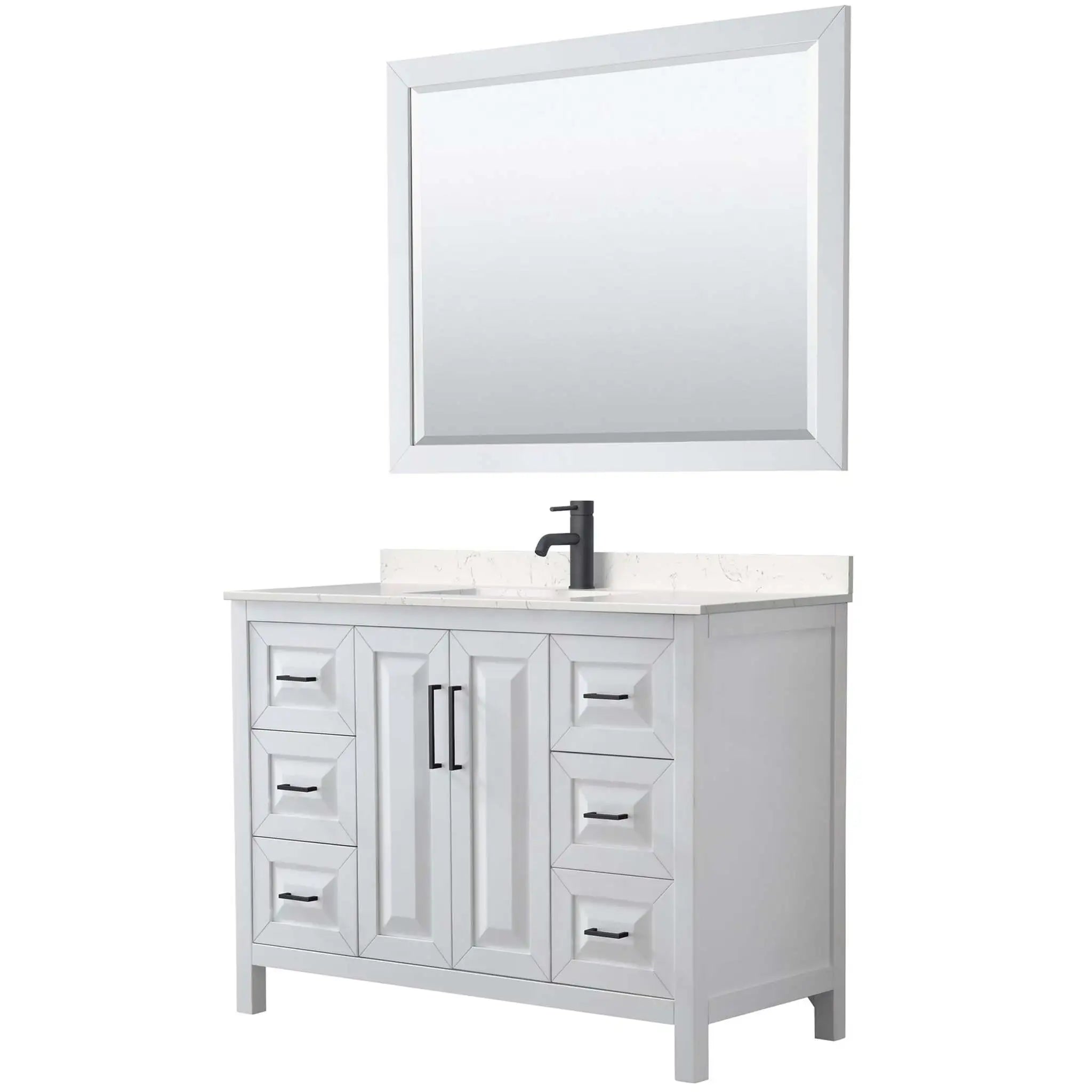 48" Daria Single Bathroom Vanity in White with Matte Black Trim & 46" Mirror by Wyndham