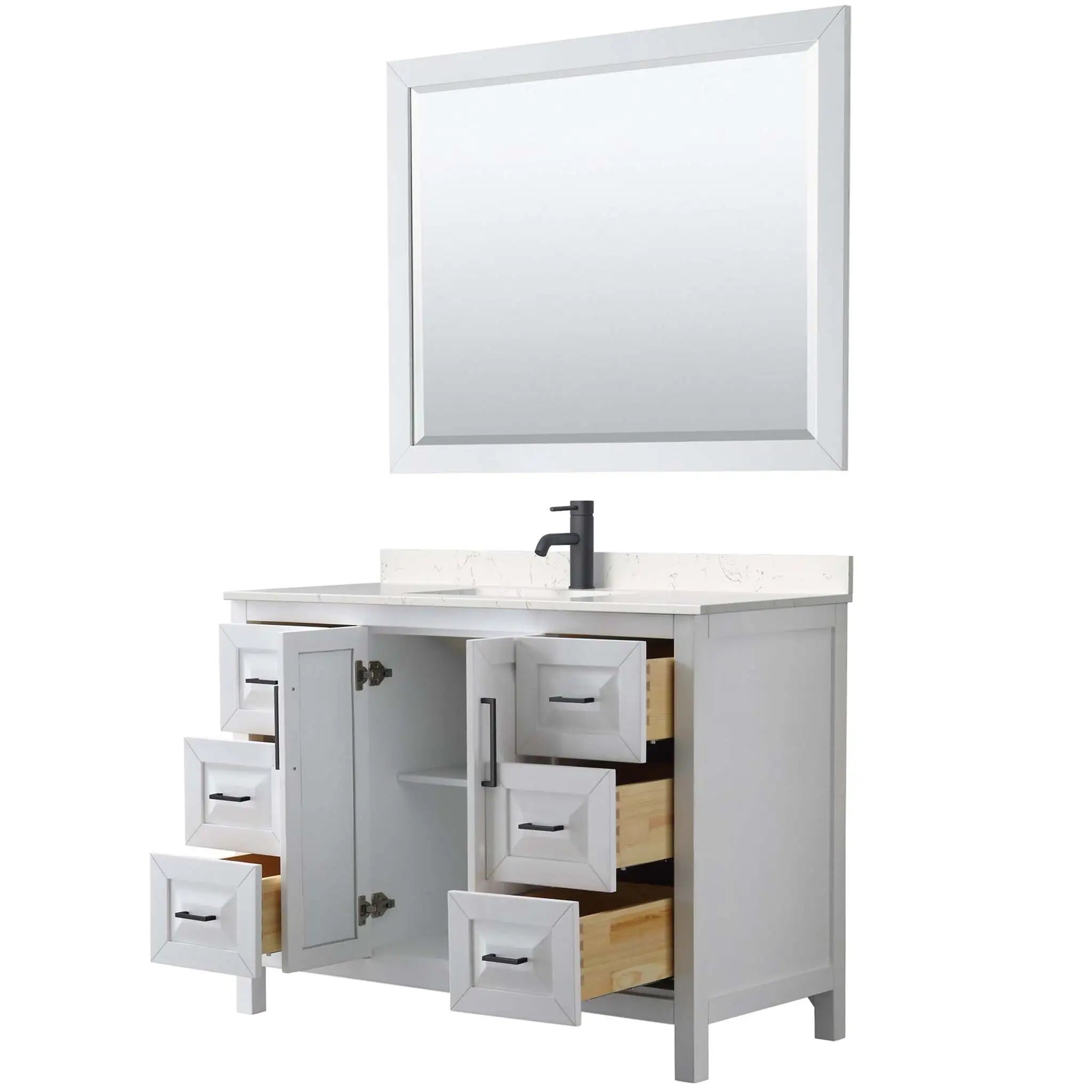 48" Daria Single Bathroom Vanity in White with Matte Black Trim & 46" Mirror by Wyndham