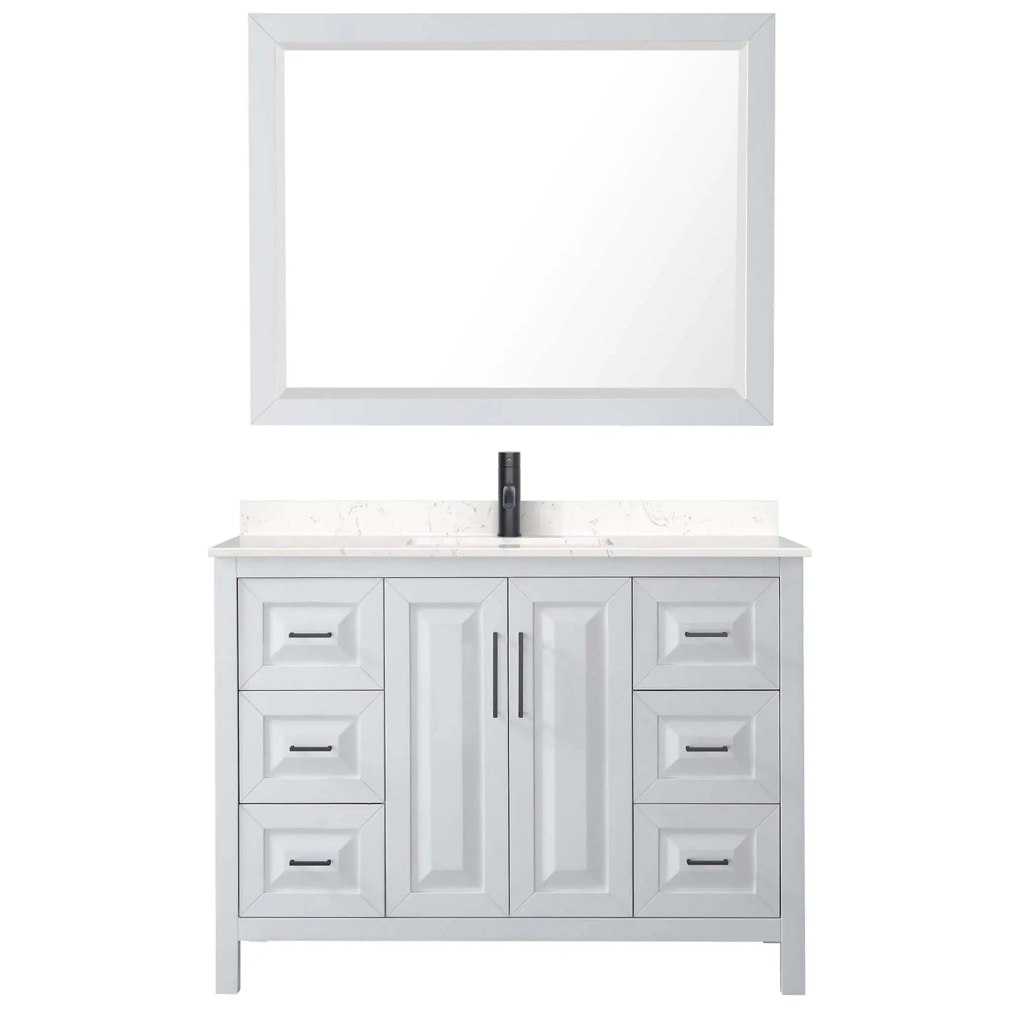 48" Daria Single Bathroom Vanity in White with Matte Black Trim & 46" Mirror by Wyndham