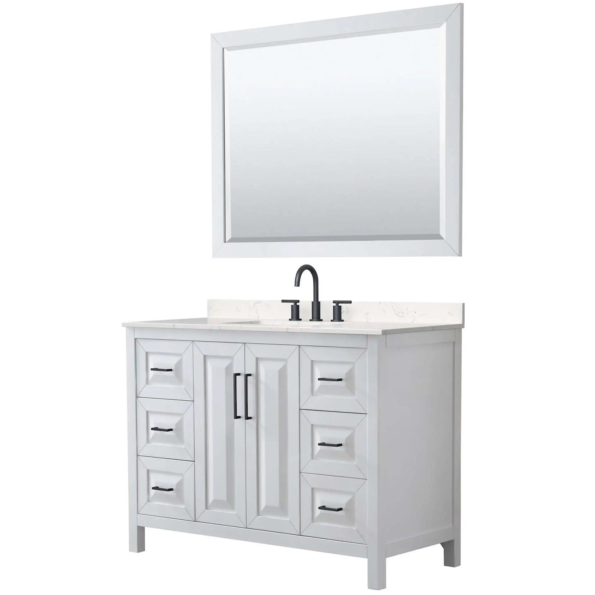 48" Daria Single Bathroom Vanity in White with Matte Black Trim & 46" Mirror by Wyndham