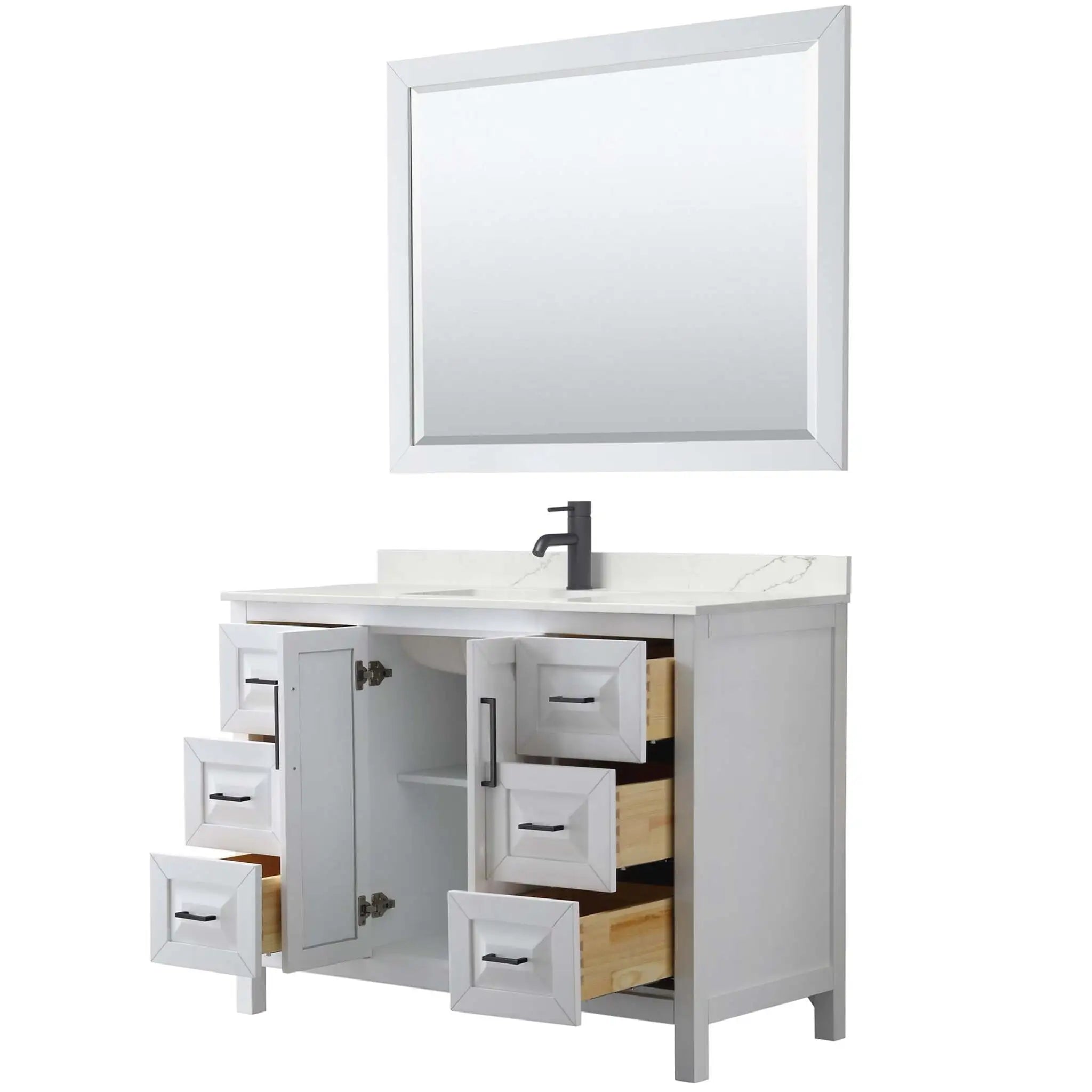 48" Daria Single Bathroom Vanity in White with Matte Black Trim & 46" Mirror by Wyndham