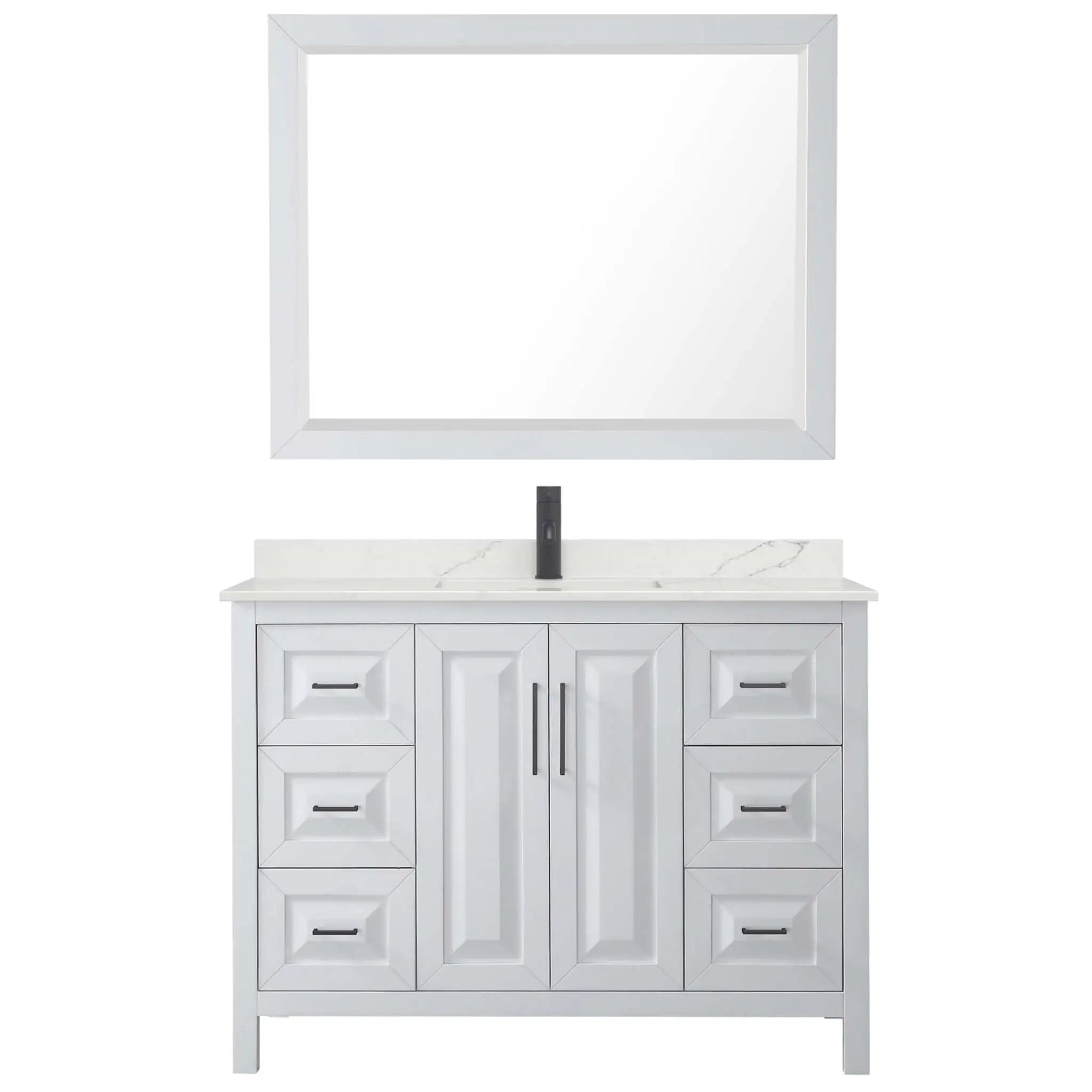 48" Daria Single Bathroom Vanity in White with Matte Black Trim & 46" Mirror by Wyndham