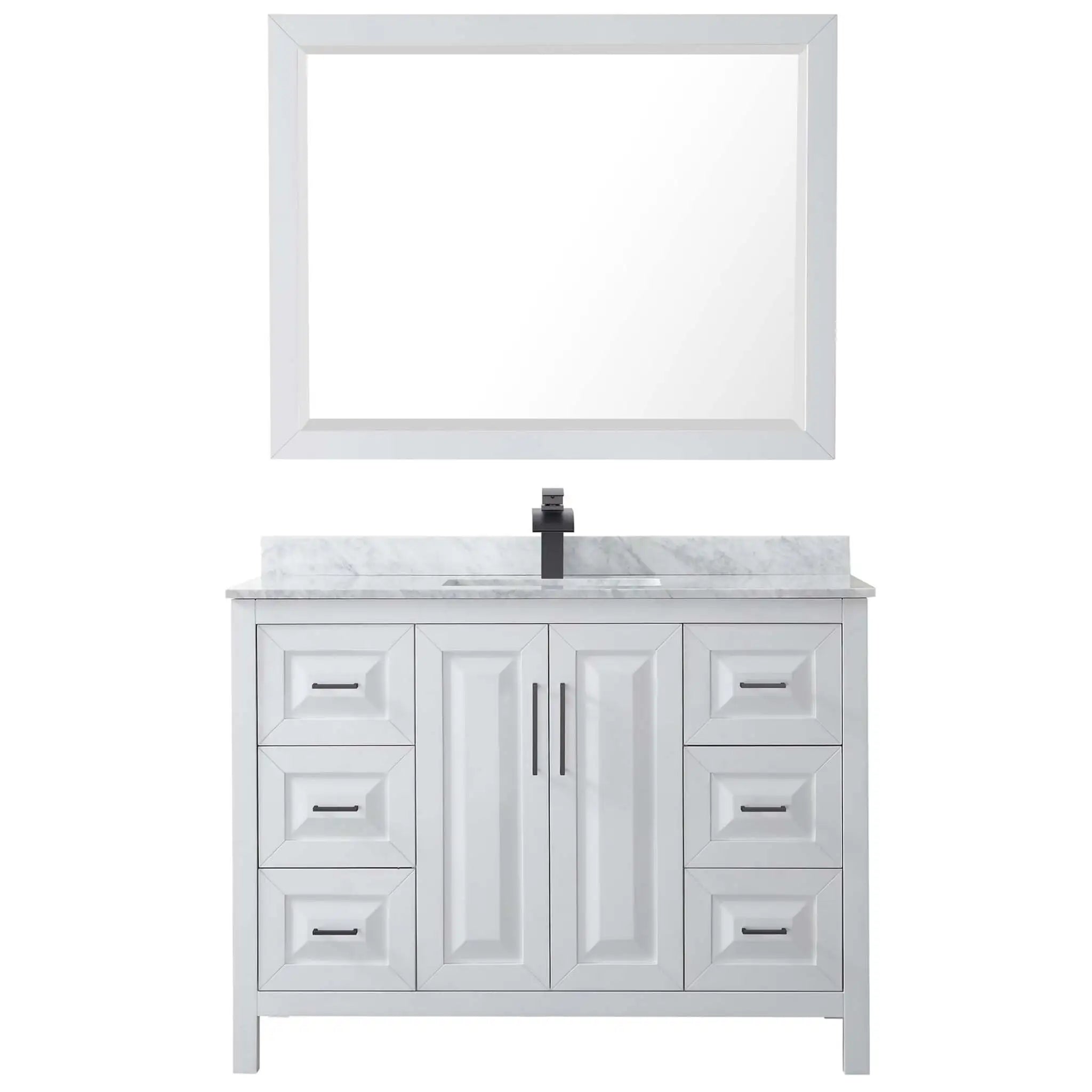 48" Daria Single Bathroom Vanity in White with Matte Black Trim & 46" Mirror by Wyndham