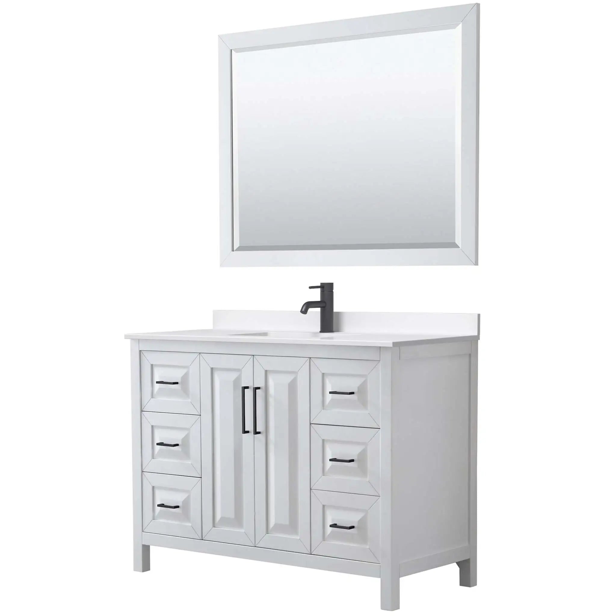 48" Daria Single Bathroom Vanity in White with Matte Black Trim & 46" Mirror by Wyndham
