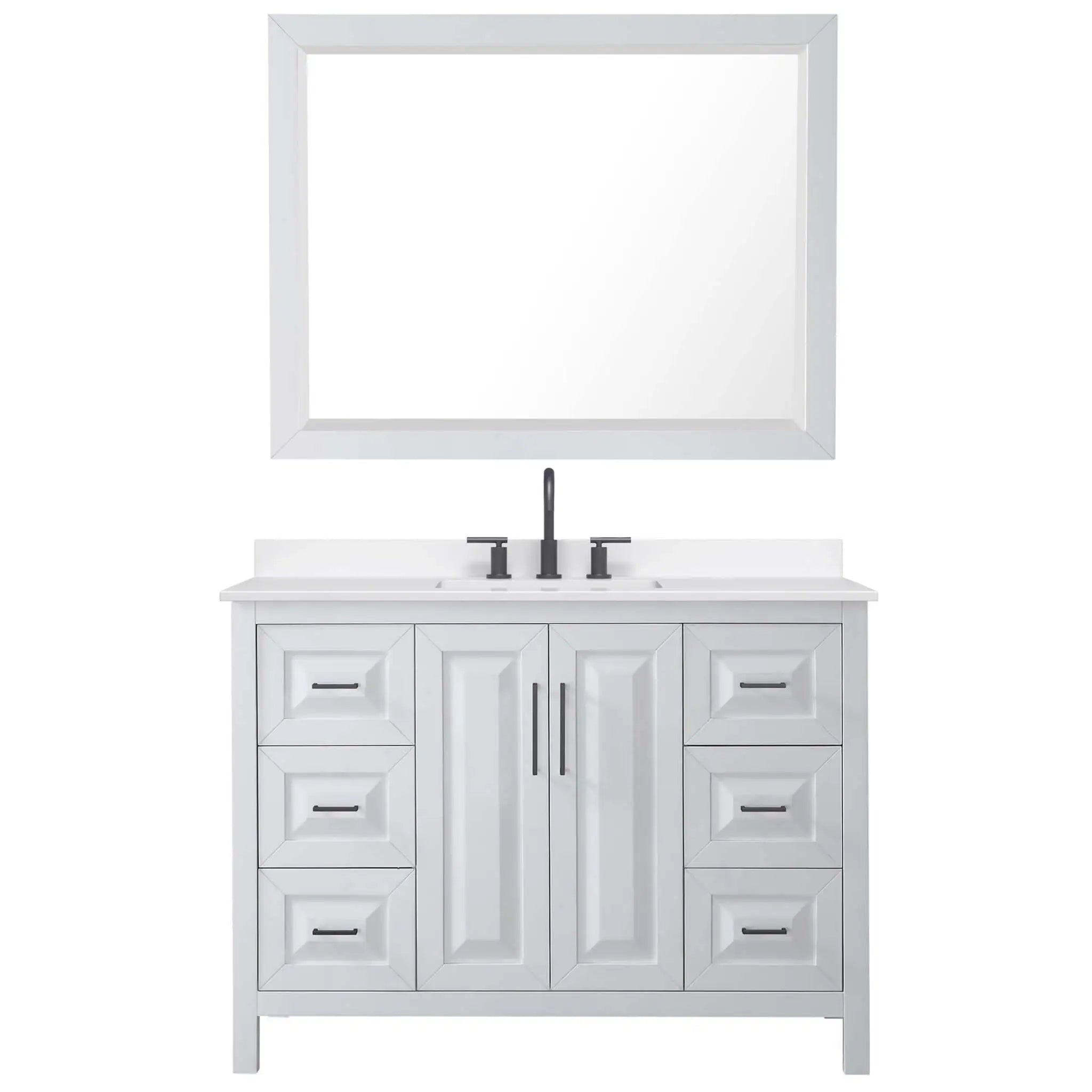 48" Daria Single Bathroom Vanity in White with Matte Black Trim & 46" Mirror by Wyndham