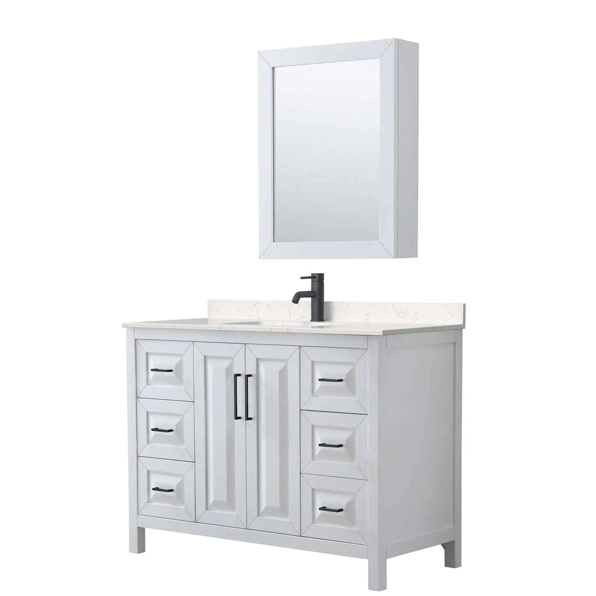 48" Daria Single Bathroom Vanity in White with Matte Black Trim & Medicine Cabinet by Wyndham