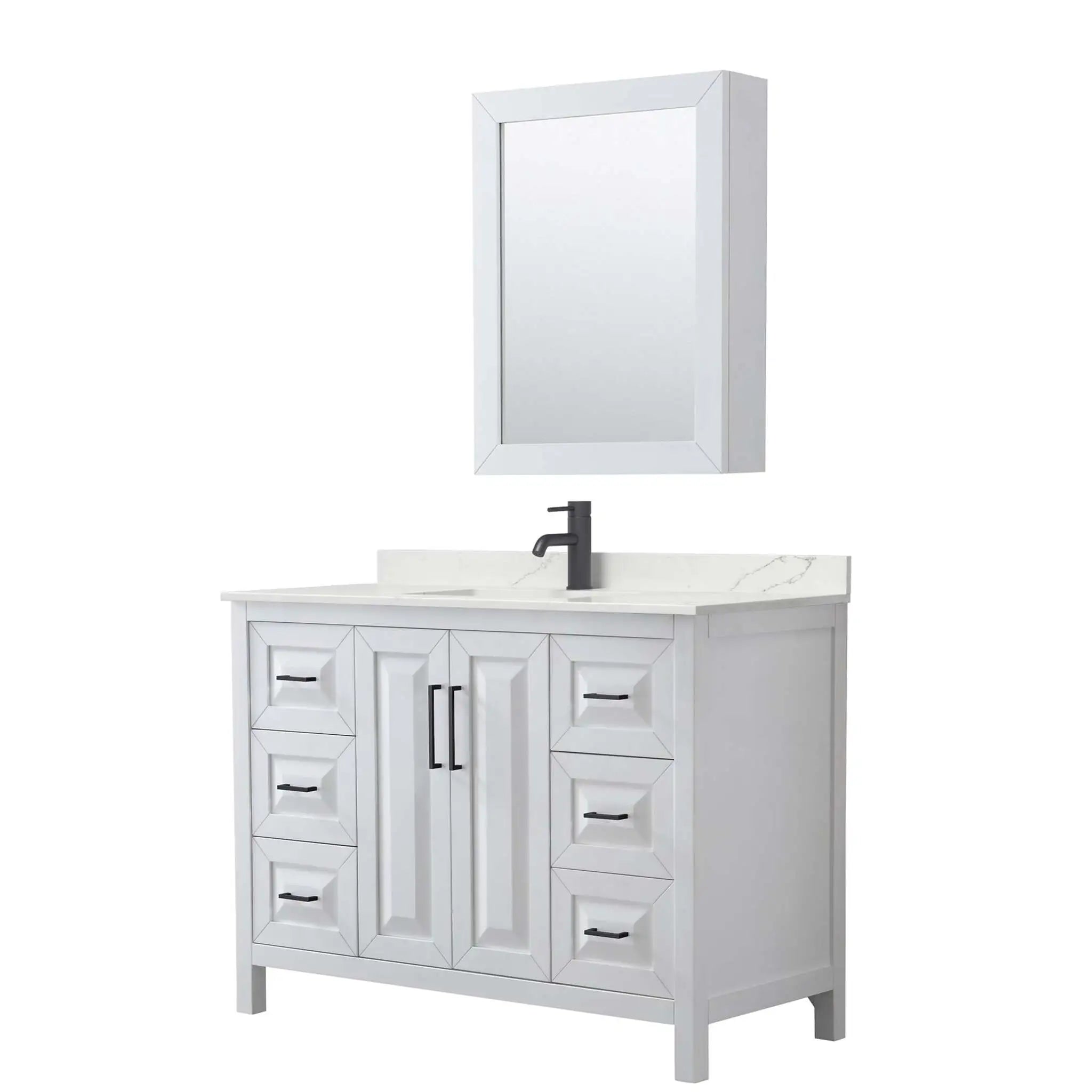 48" Daria Single Bathroom Vanity in White with Matte Black Trim & Medicine Cabinet by Wyndham