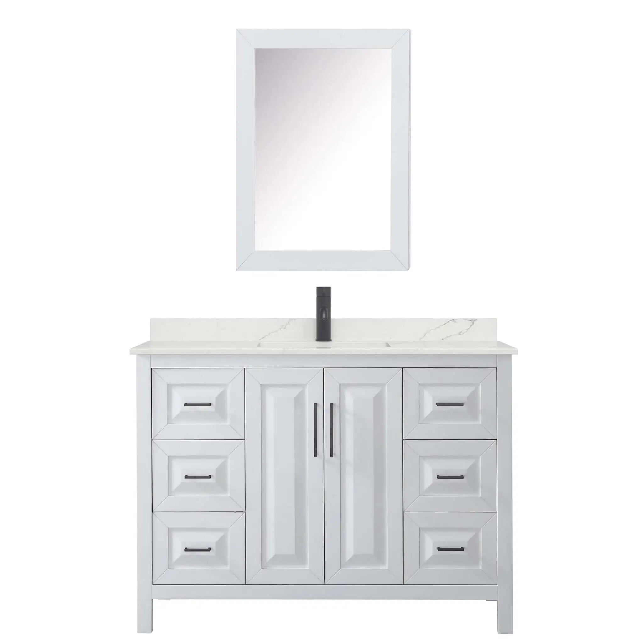 48" Daria Single Bathroom Vanity in White with Matte Black Trim & Medicine Cabinet by Wyndham