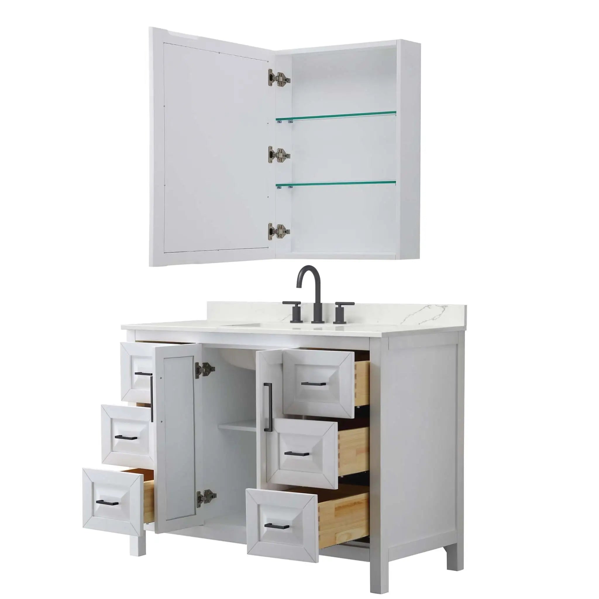 48" Daria Single Bathroom Vanity in White with Matte Black Trim & Medicine Cabinet by Wyndham