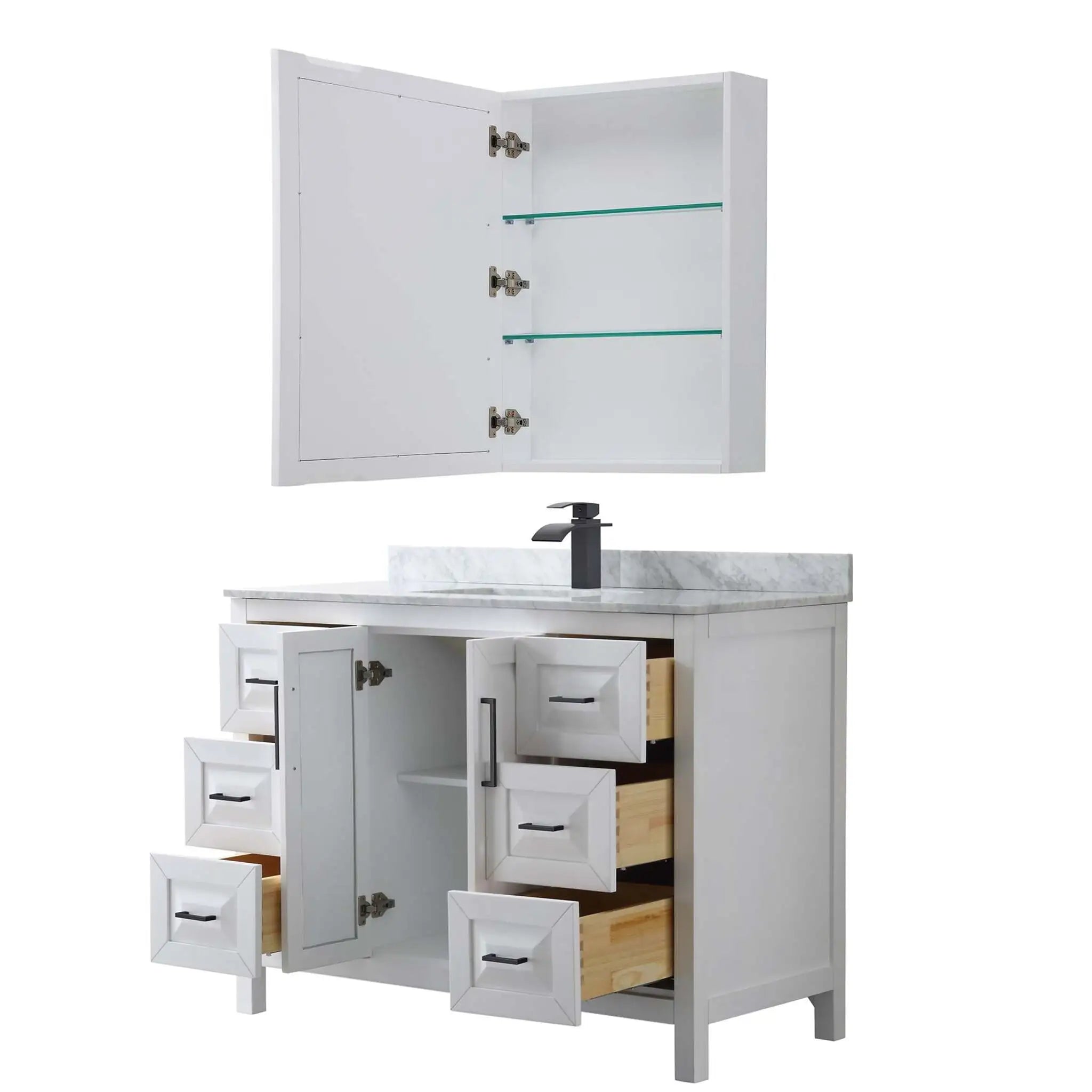48" Daria Single Bathroom Vanity in White with Matte Black Trim & Medicine Cabinet by Wyndham