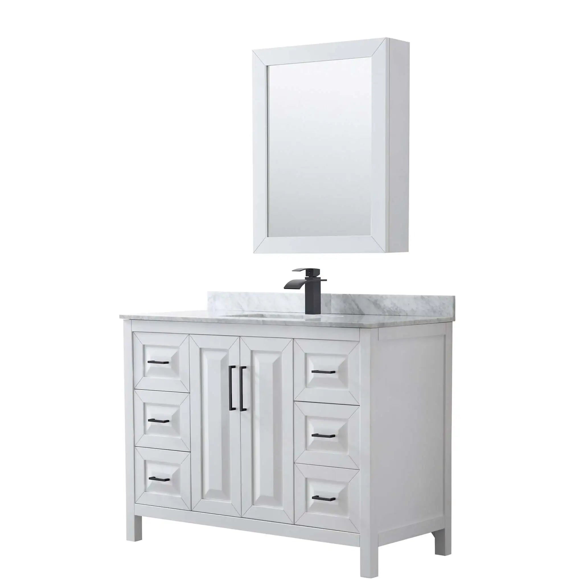 48" Daria Single Bathroom Vanity in White with Matte Black Trim & Medicine Cabinet by Wyndham