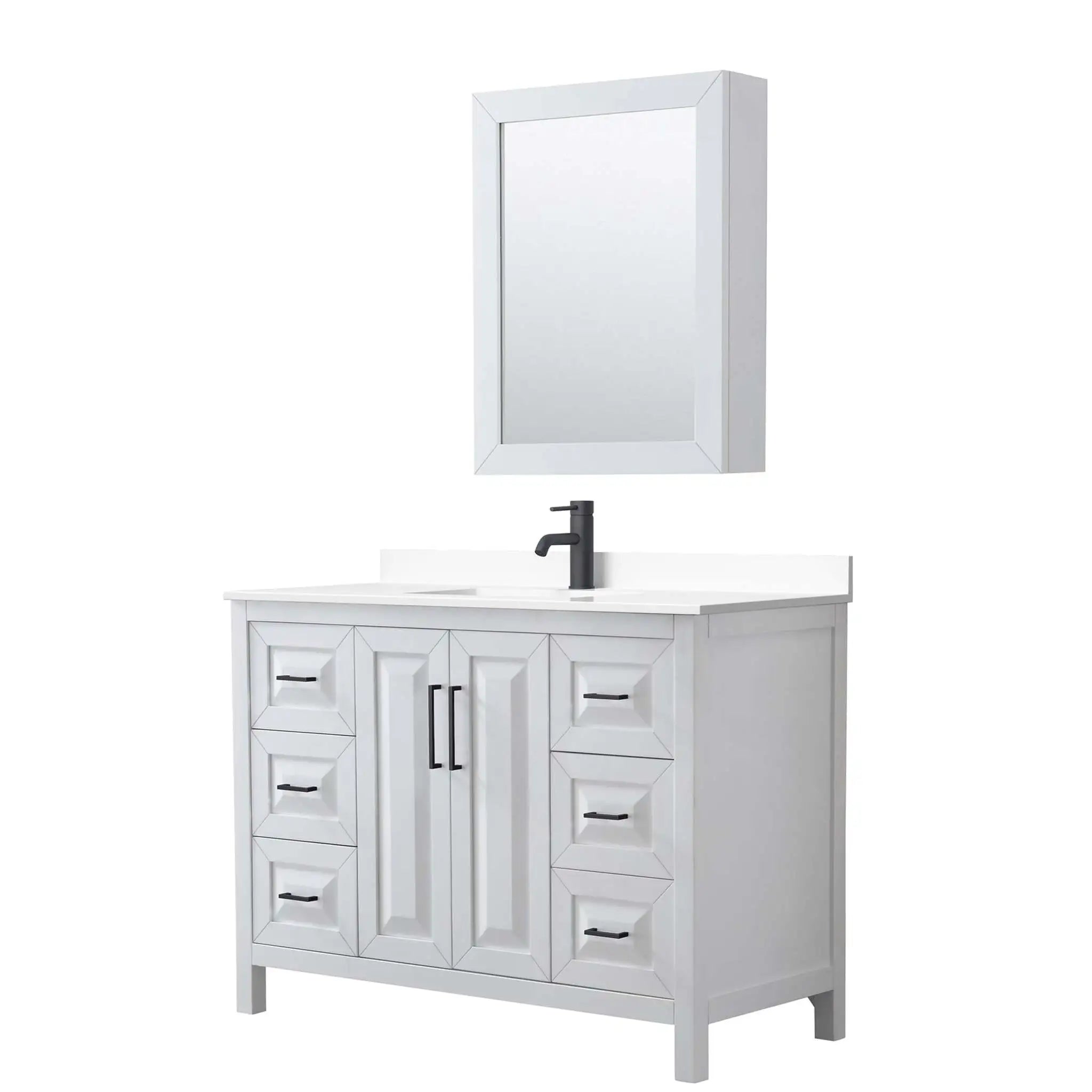 48" Daria Single Bathroom Vanity in White with Matte Black Trim & Medicine Cabinet by Wyndham