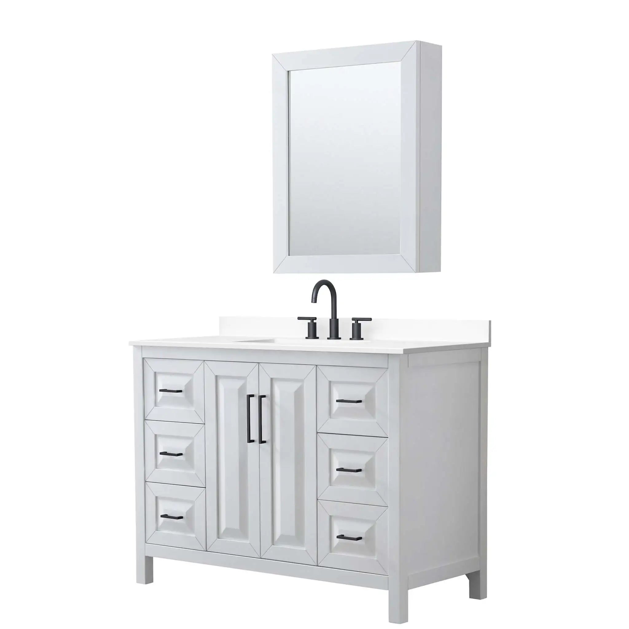 48" Daria Single Bathroom Vanity in White with Matte Black Trim & Medicine Cabinet by Wyndham