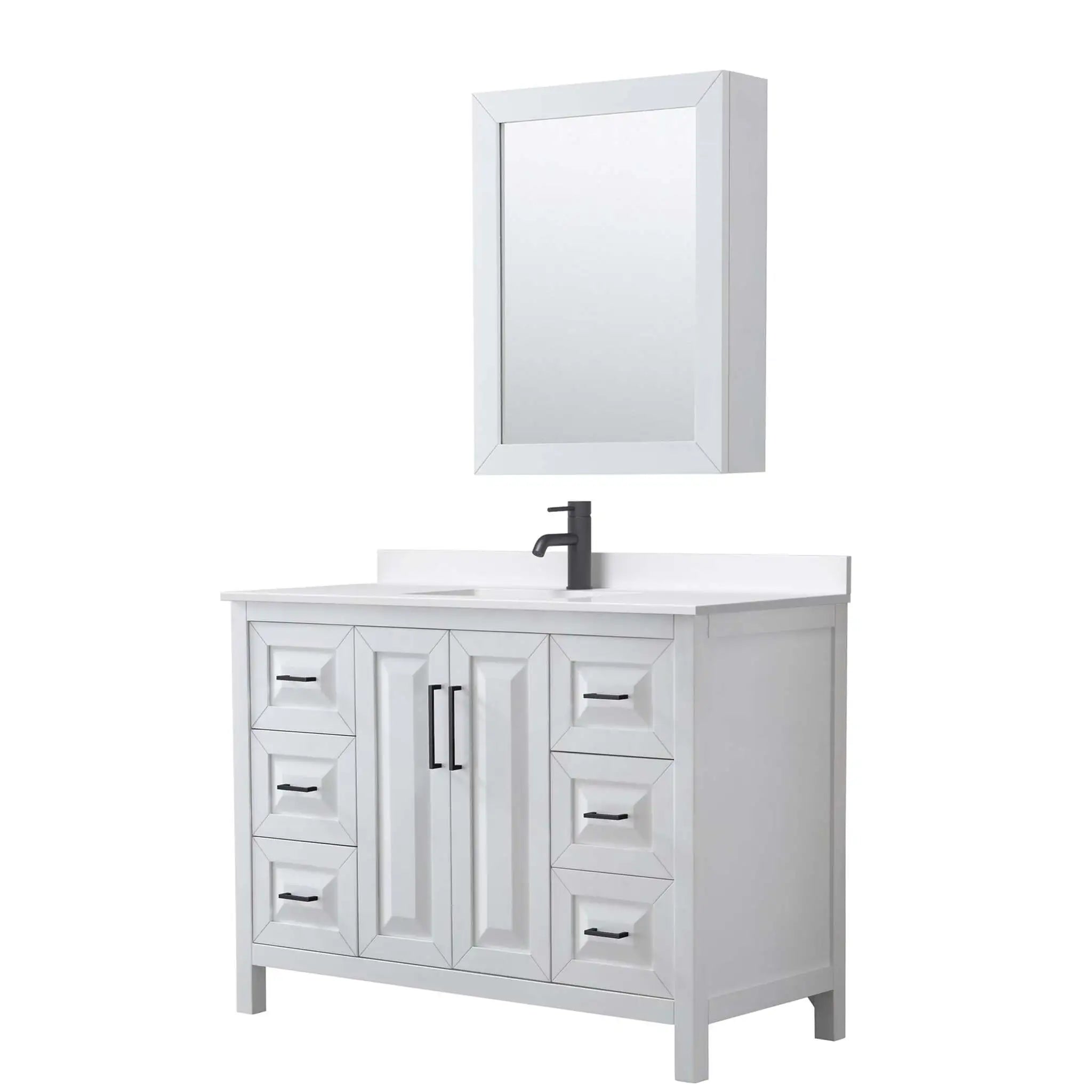 48" Daria Single Bathroom Vanity in White with Matte Black Trim & Medicine Cabinet by Wyndham