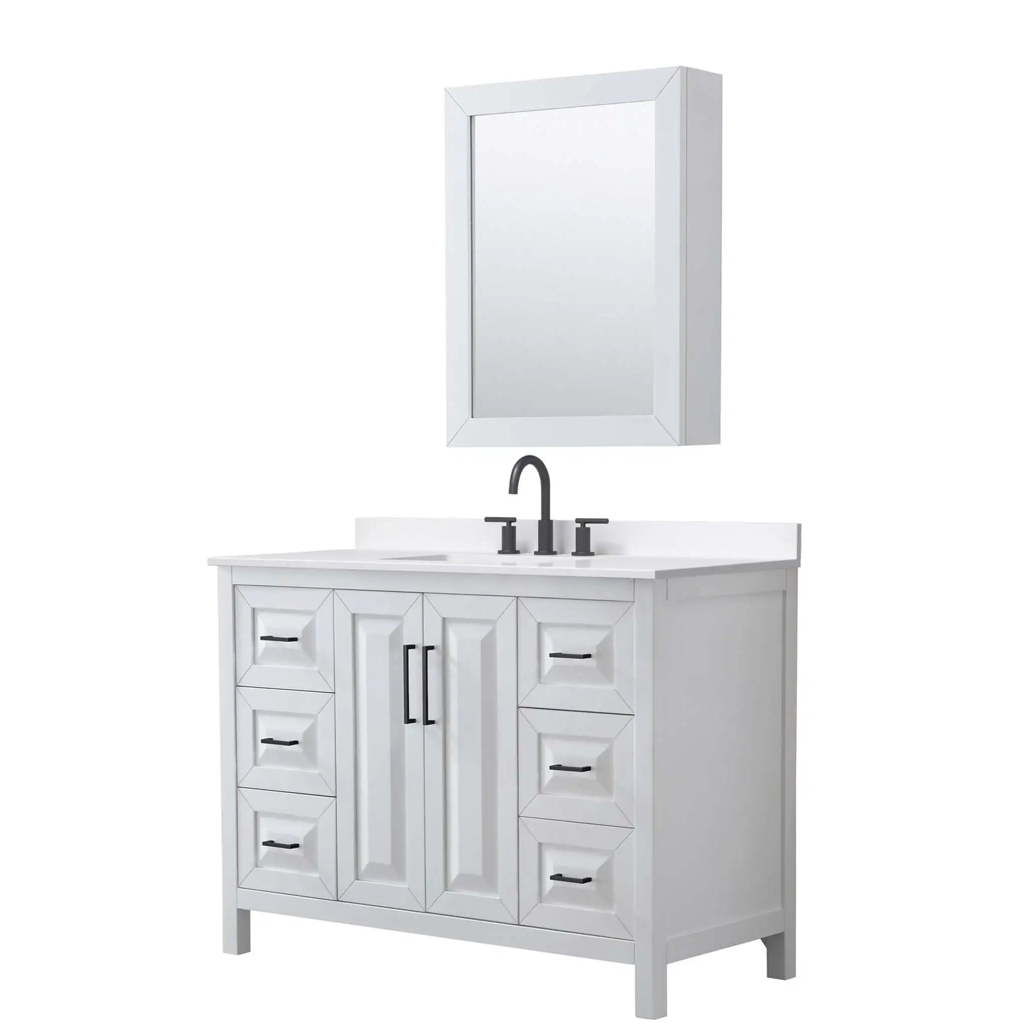 48" Daria Single Bathroom Vanity in White with Matte Black Trim & Medicine Cabinet by Wyndham