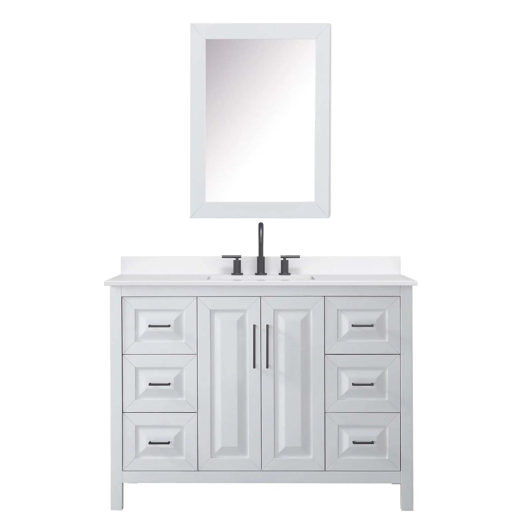 48" Daria Single Bathroom Vanity in White with Matte Black Trim & Medicine Cabinet by Wyndham
