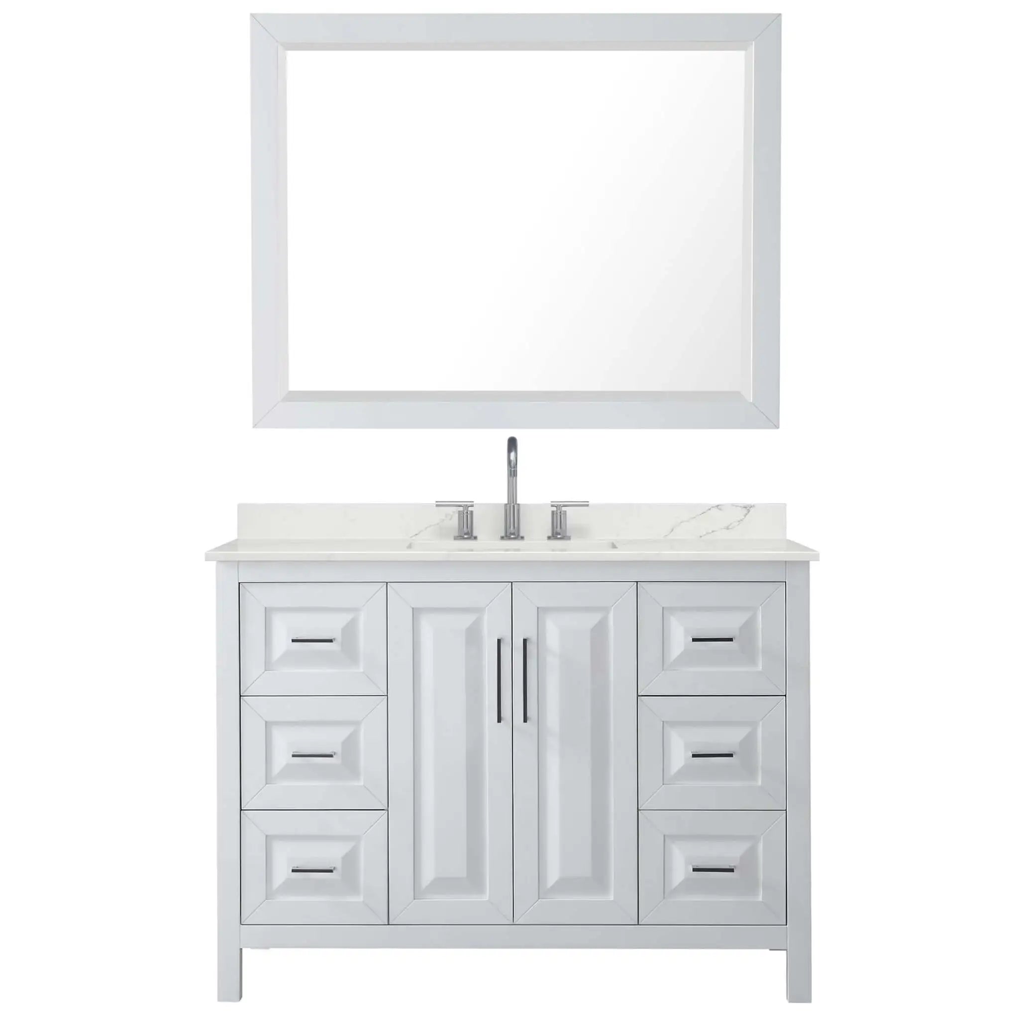 48" Daria Single Bathroom Vanity in White with Polished Chrome Trim & 46" Mirror by Wyndham