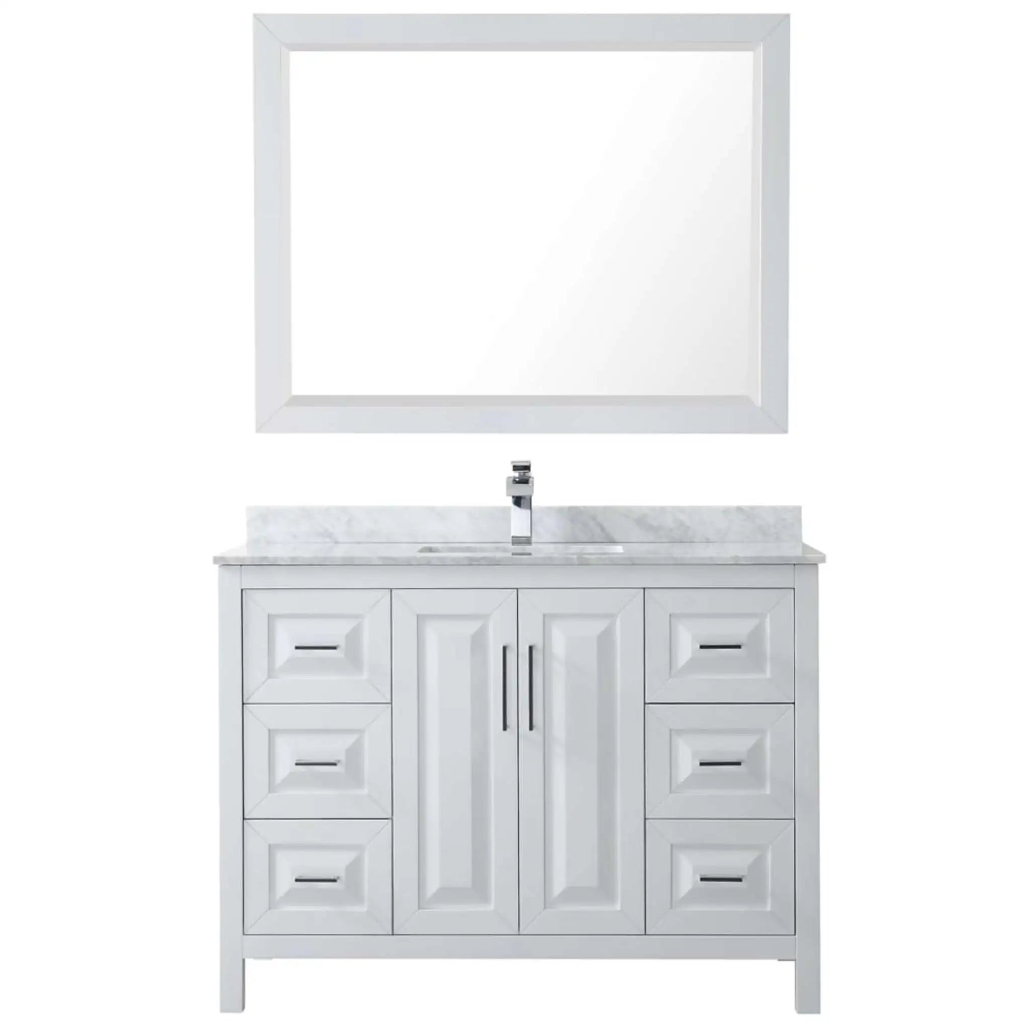 48" Daria Single Bathroom Vanity in White with Polished Chrome Trim & 46" Mirror by Wyndham