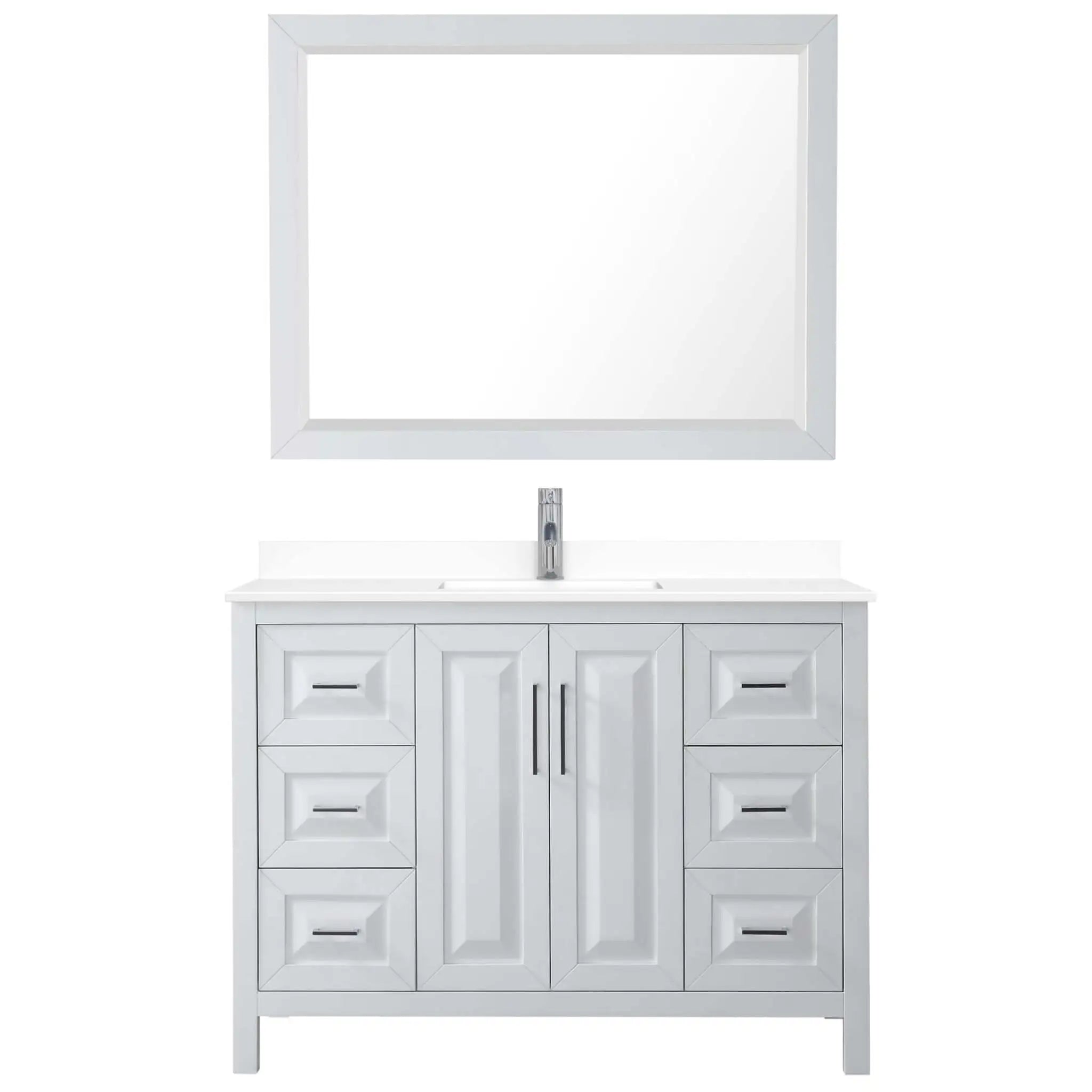 48" Daria Single Bathroom Vanity in White with Polished Chrome Trim & 46" Mirror by Wyndham