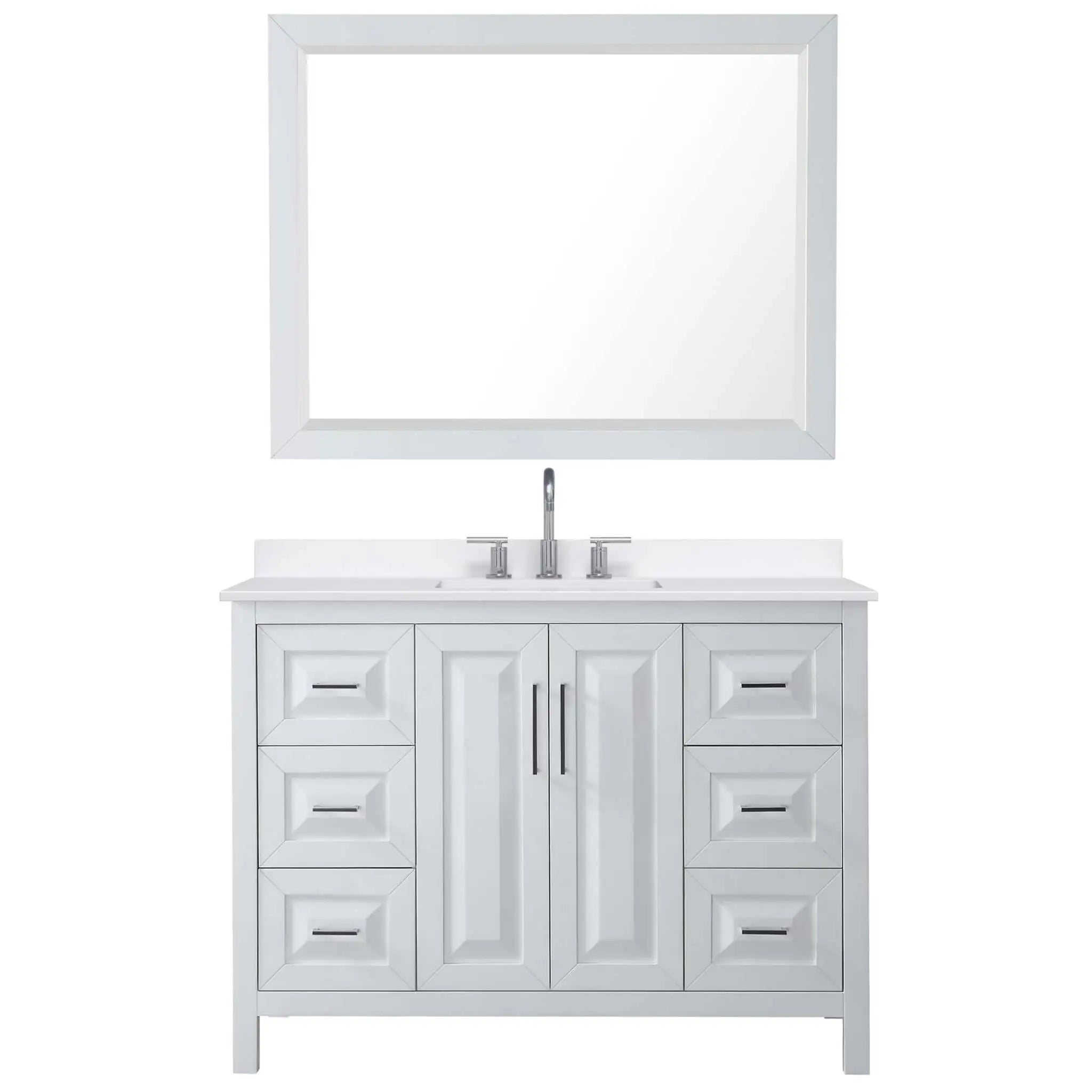 48" Daria Single Bathroom Vanity in White with Polished Chrome Trim & 46" Mirror by Wyndham