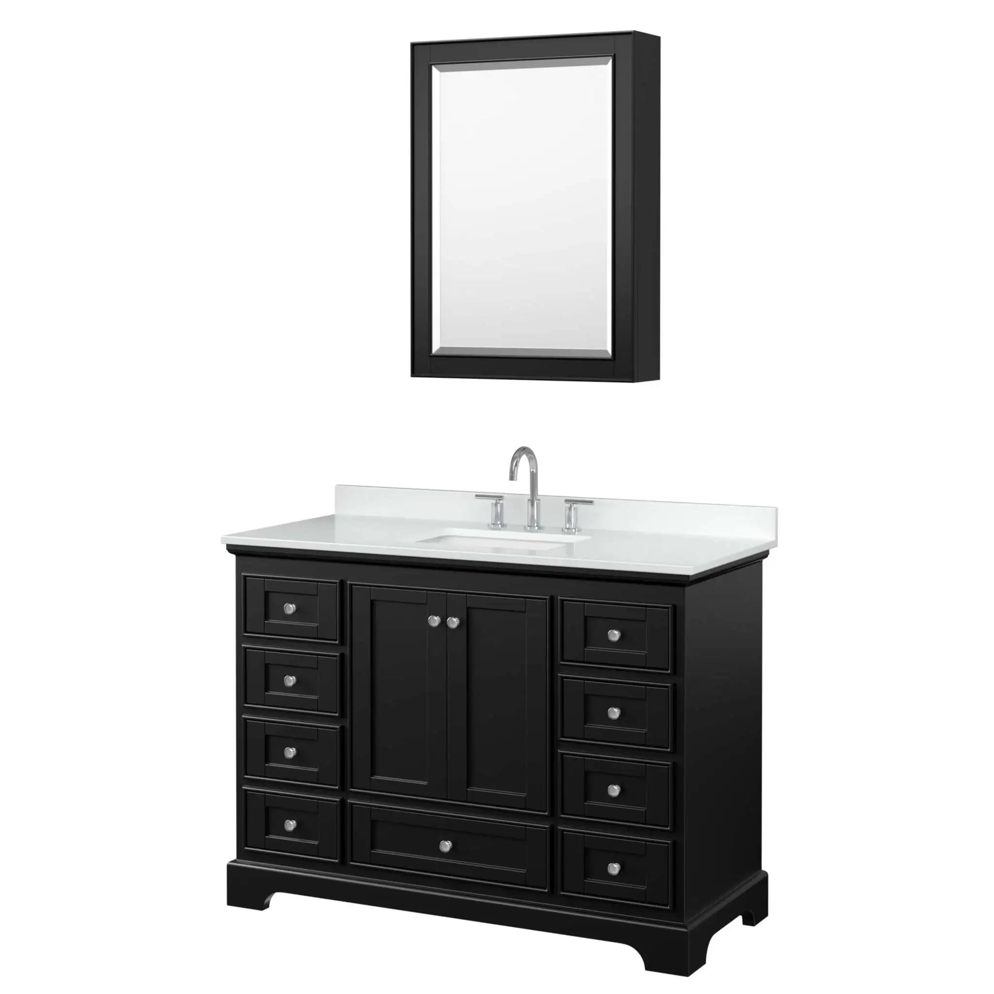 48" Deborah Single Bathroom Vanity in Dark Espresso with Polished Chrome Trim & Medicine Cabinet by Wyndham