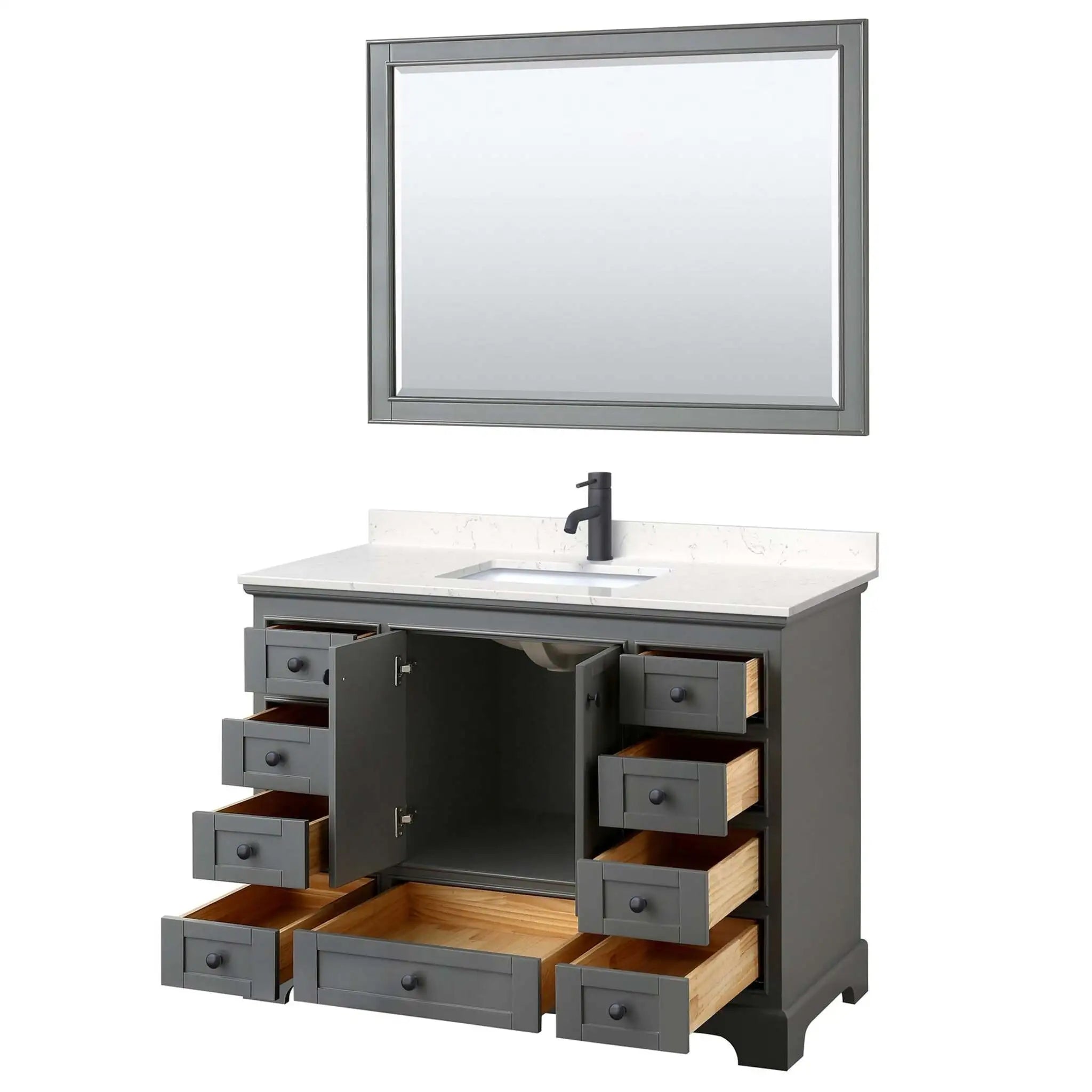 48" Deborah Single Bathroom Vanity in Dark Gray with Matte Black Trim & 46" Mirror by Wyndham