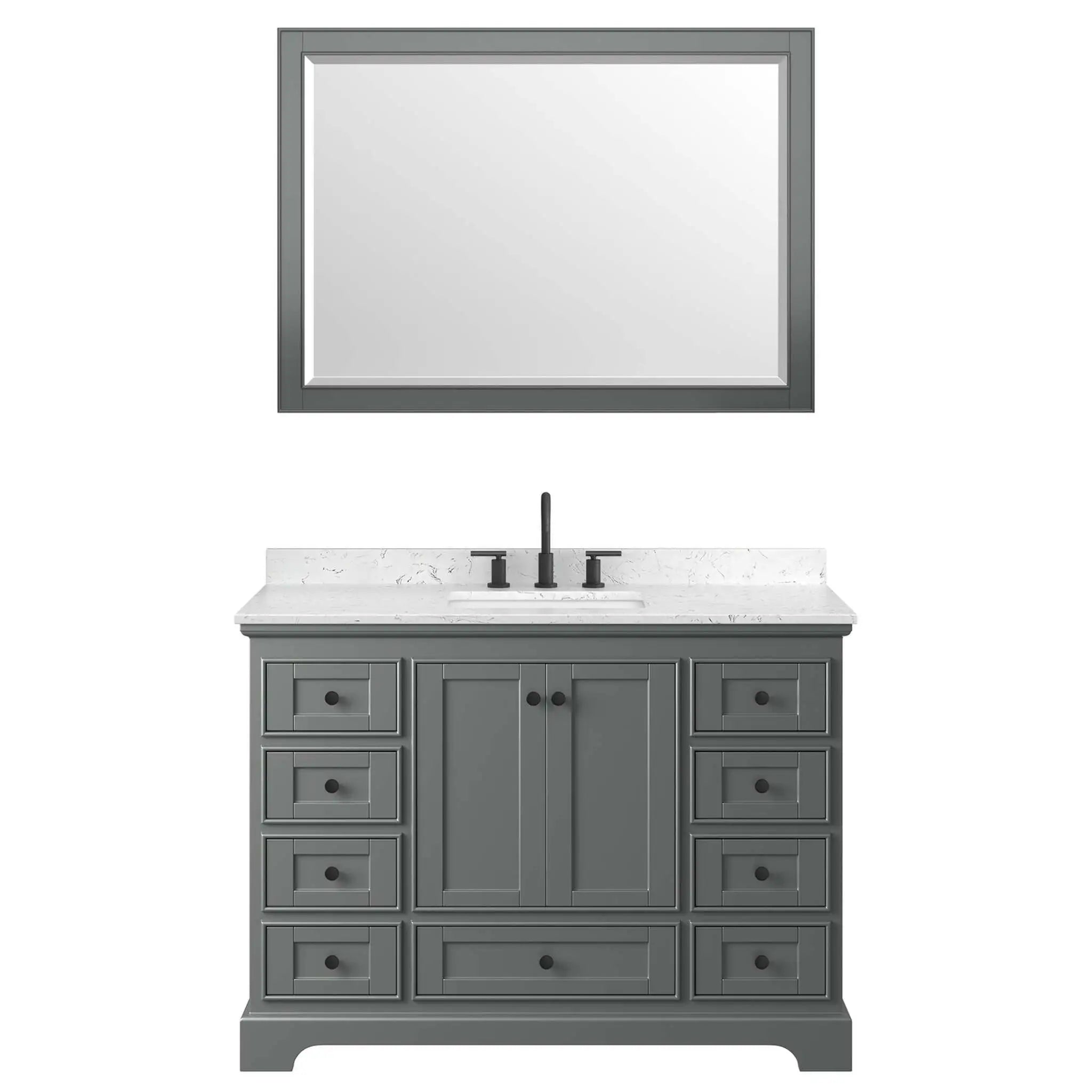 48" Deborah Single Bathroom Vanity in Dark Gray with Matte Black Trim & 46" Mirror by Wyndham