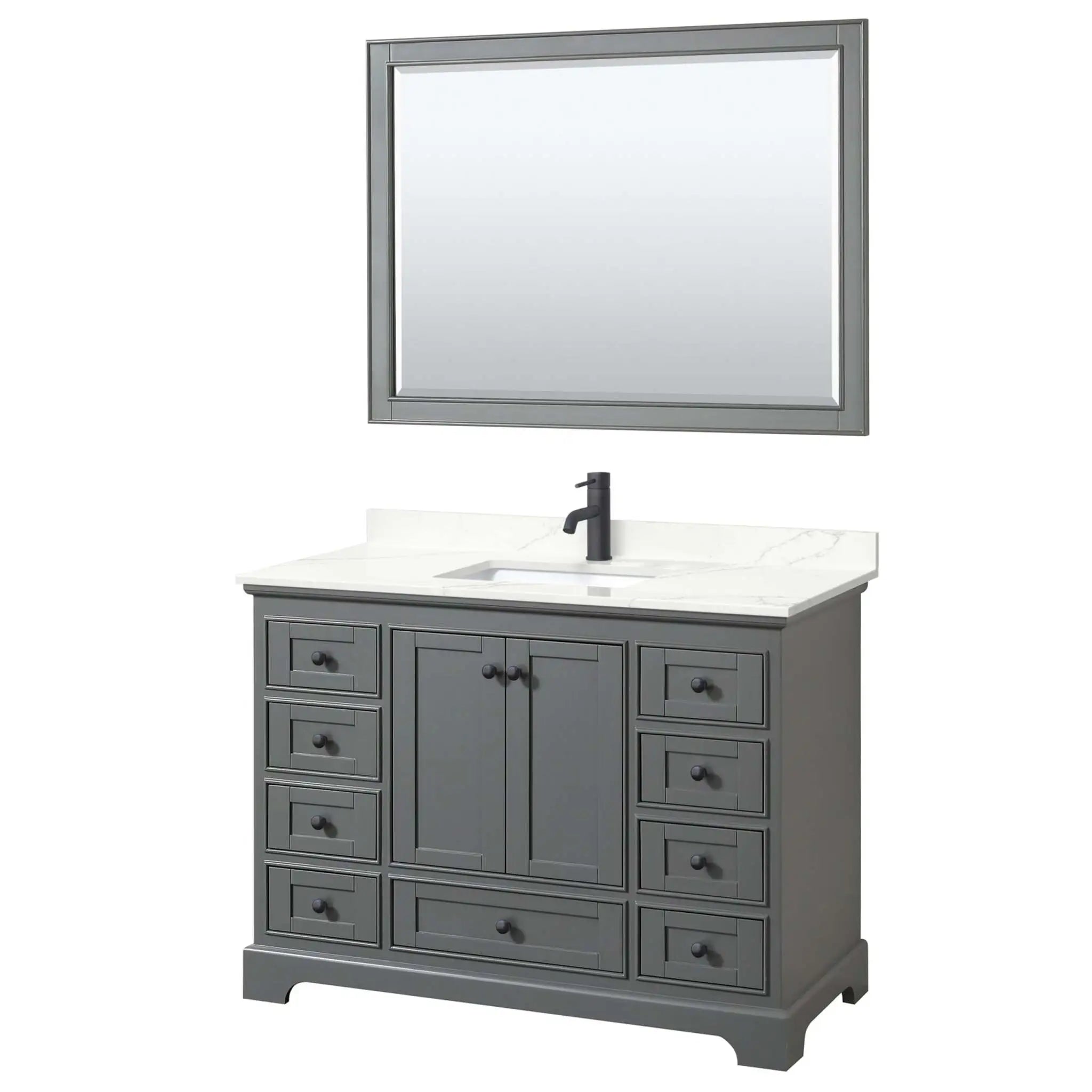 48" Deborah Single Bathroom Vanity in Dark Gray with Matte Black Trim & 46" Mirror by Wyndham