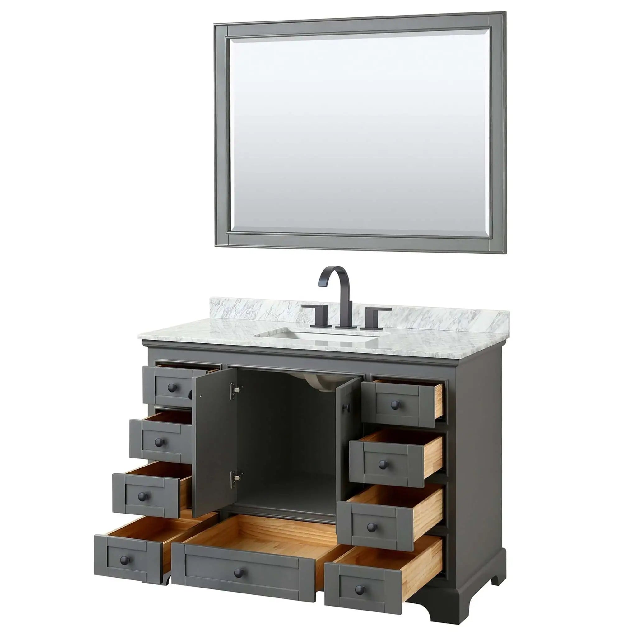 48" Deborah Single Bathroom Vanity in Dark Gray with Matte Black Trim & 46" Mirror by Wyndham