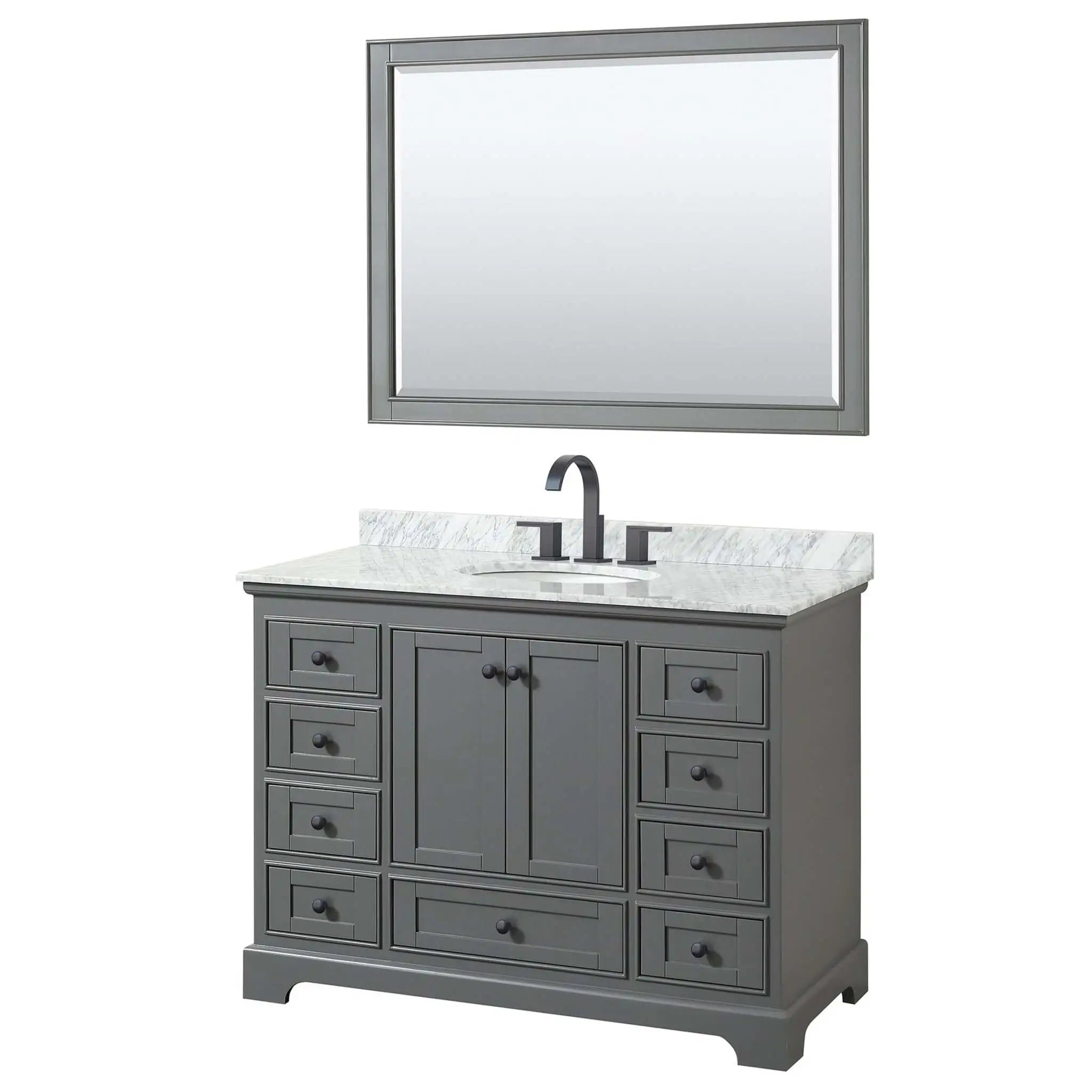 48" Deborah Single Bathroom Vanity in Dark Gray with Matte Black Trim & 46" Mirror by Wyndham