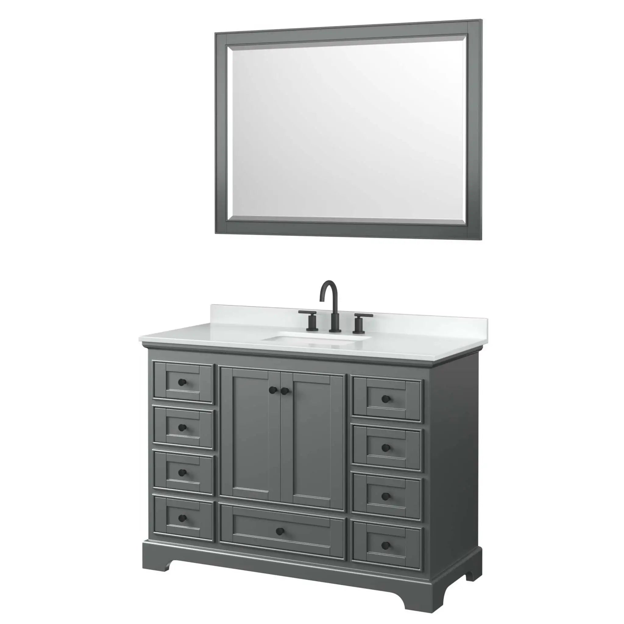 48" Deborah Single Bathroom Vanity in Dark Gray with Matte Black Trim & 46" Mirror by Wyndham