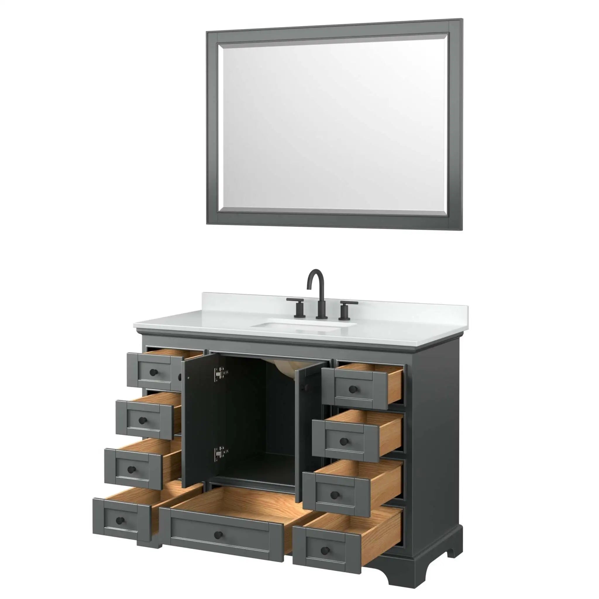48" Deborah Single Bathroom Vanity in Dark Gray with Matte Black Trim & 46" Mirror by Wyndham