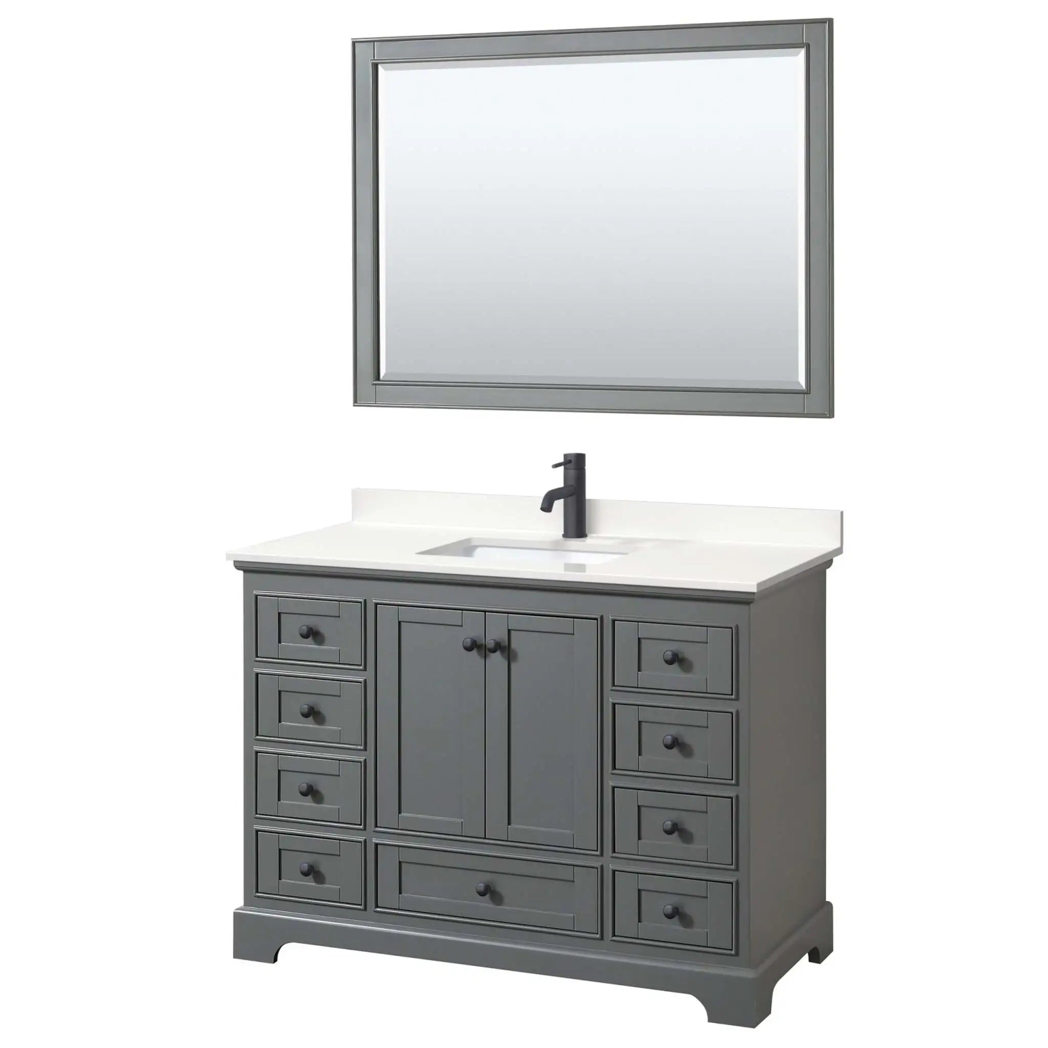 48" Deborah Single Bathroom Vanity in Dark Gray with Matte Black Trim & 46" Mirror by Wyndham
