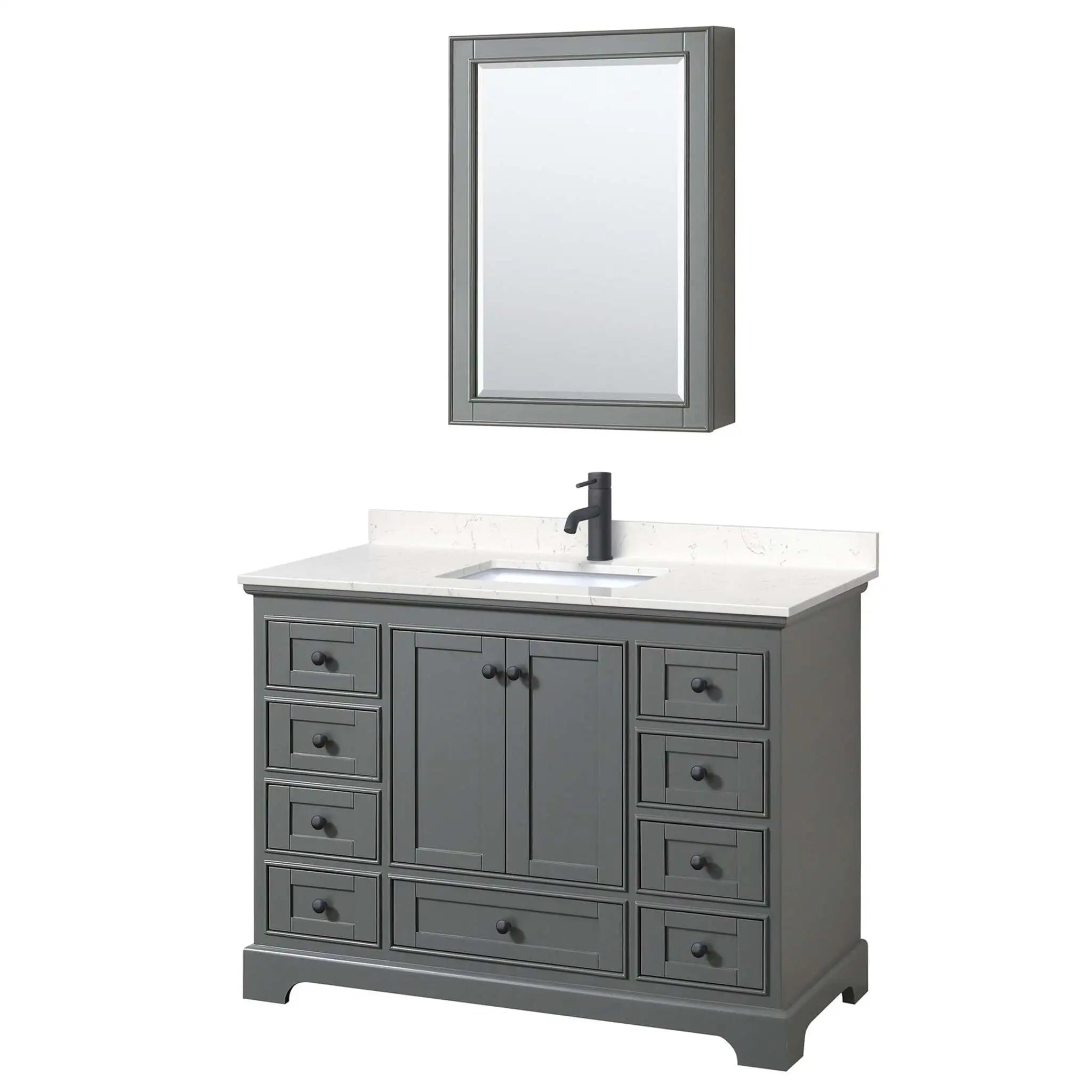 48" Deborah Single Bathroom Vanity in Dark Gray with Matte Black Trim & Medicine Cabinet by Wyndham