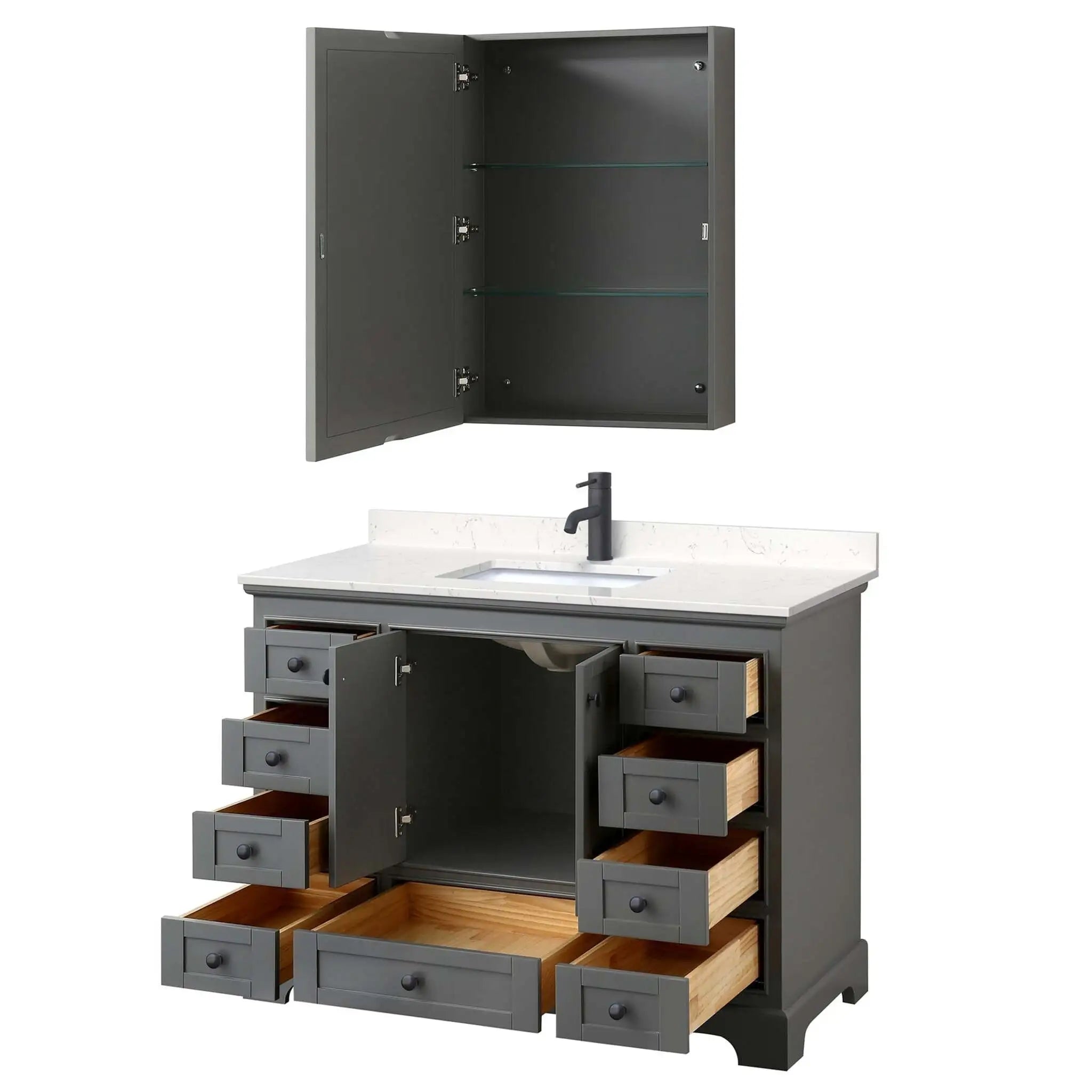 48" Deborah Single Bathroom Vanity in Dark Gray with Matte Black Trim & Medicine Cabinet by Wyndham